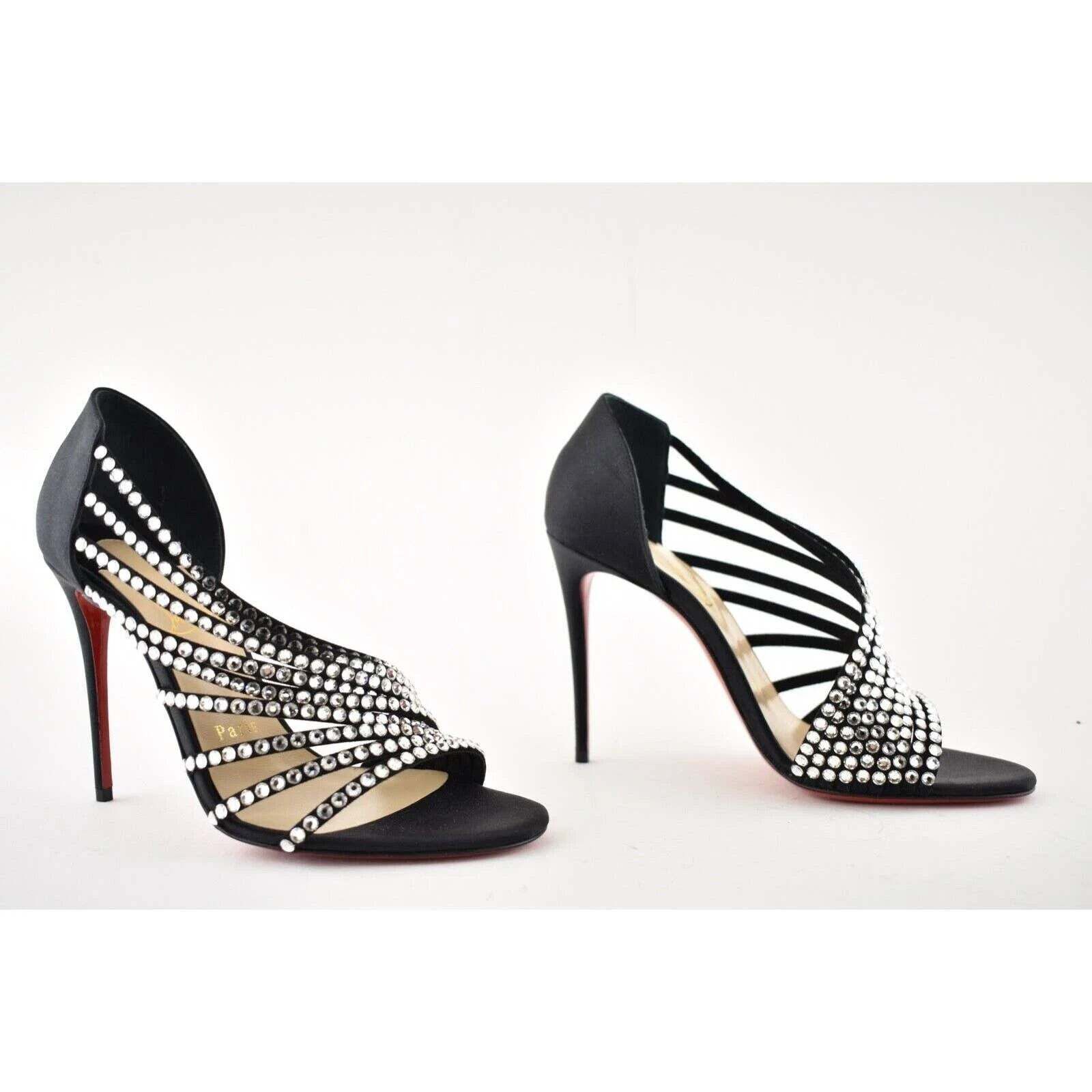 Christian Louboutin Norina Strass 100 Black Crystal Strap Sandal Heel Pump 36.5 Size US 6.5 / IT 36.5 - 4 Thumbnail