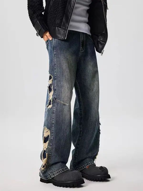 Japanese Brand Vintage street hip-hop washed and distressed ripped jeans Size US 32 / EU 48 - 2 Thumbnail