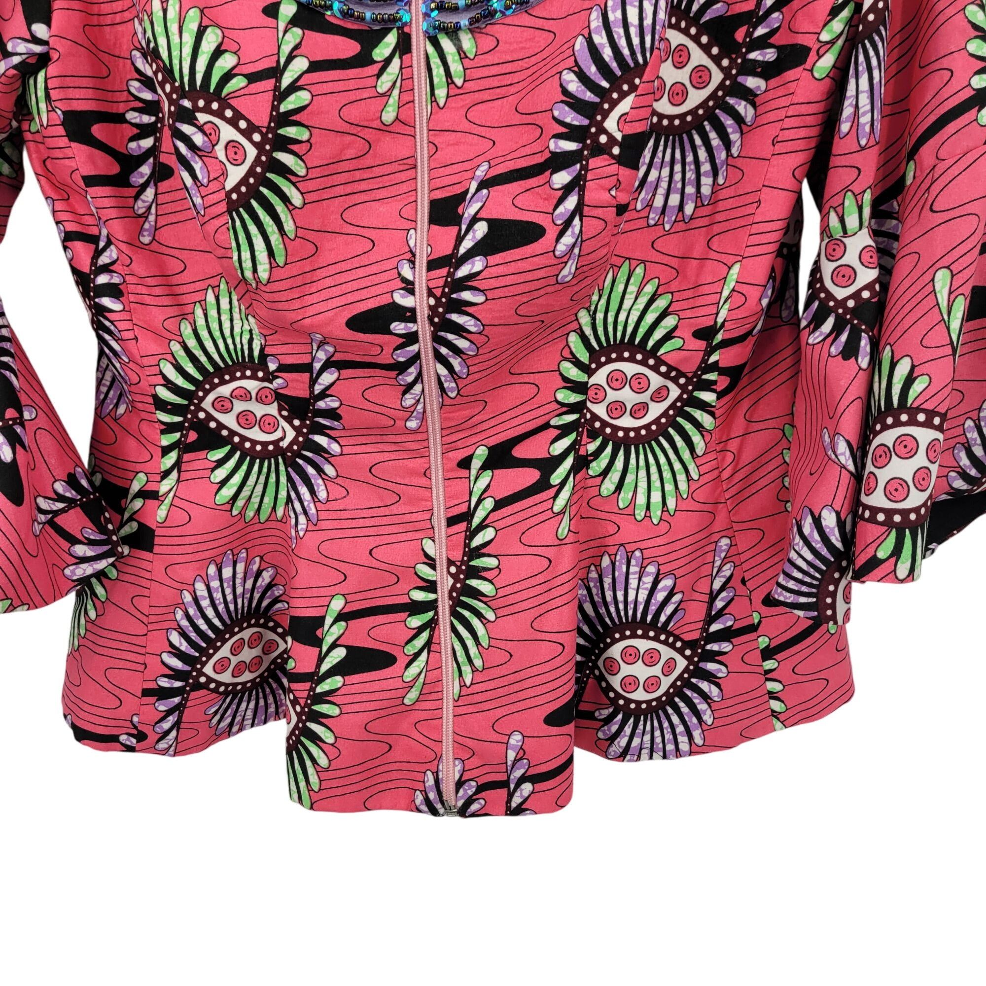 Handmade Handmade African Print Bell Sleeve Top Blazer Sz M Beaded Co Size M / US 6-8 / IT 42-44 - 6 Thumbnail