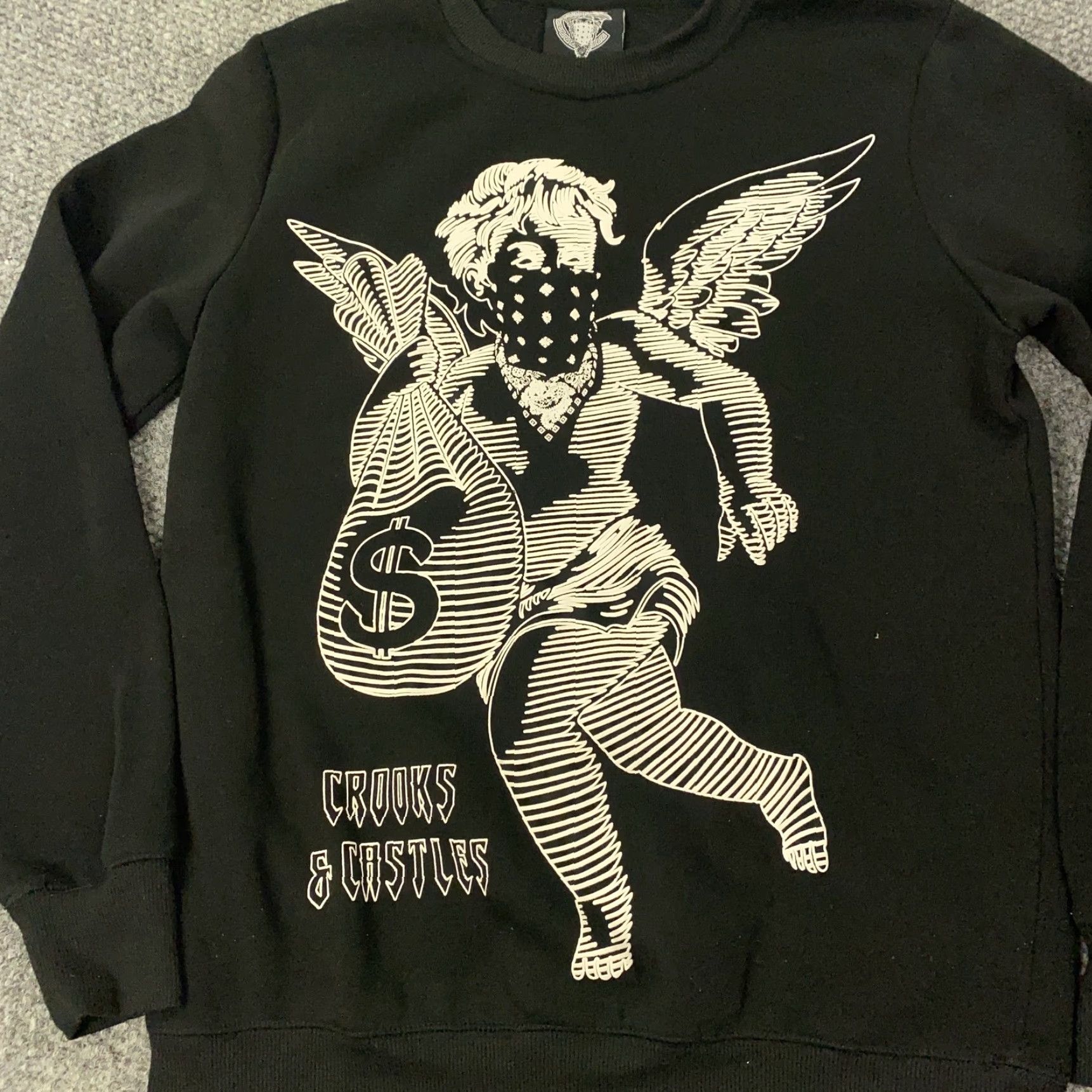 Crooks & Castles Crooks & Castles Sweatshirt Mens S Black Angel Bandana Money Crewneck Pullover Graphic Print Front Back Logo Size US S / EU 44-46 / 1 - 2 Thumbnail