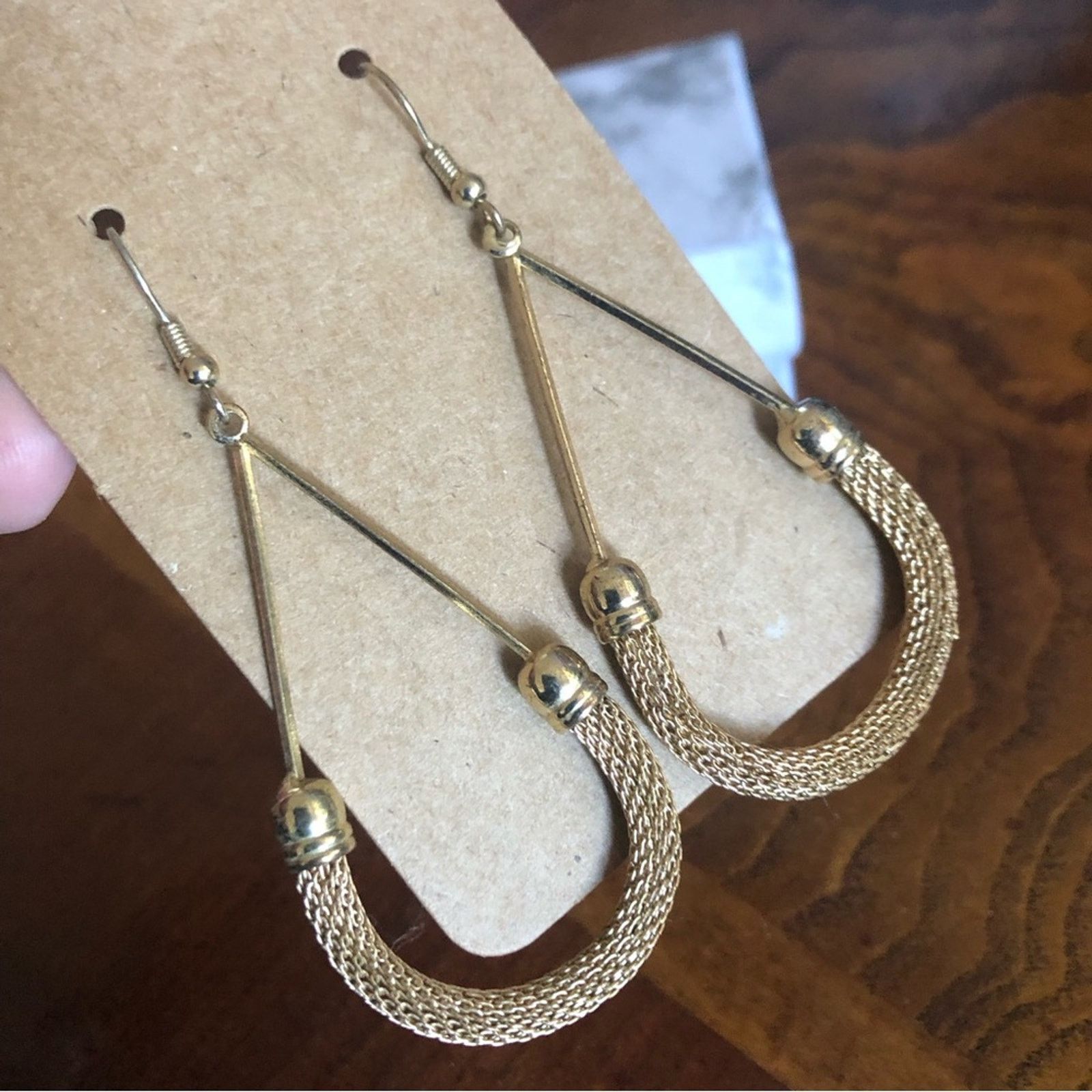 Jewelry Elegant gold tone mesh dangle earrings Size ONE SIZE - 2 Thumbnail