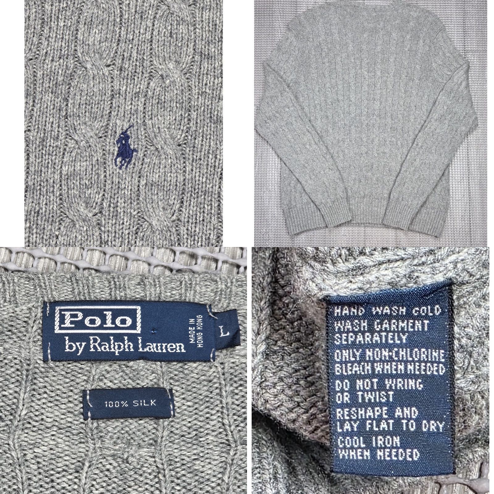 Polo Ralph Lauren VINTAGE Polo Ralph Lauren 100% Silk Sweater Gray Mens XL Cable Knit Blue Pony Size US XL / EU 56 / 4 - 8 Thumbnail