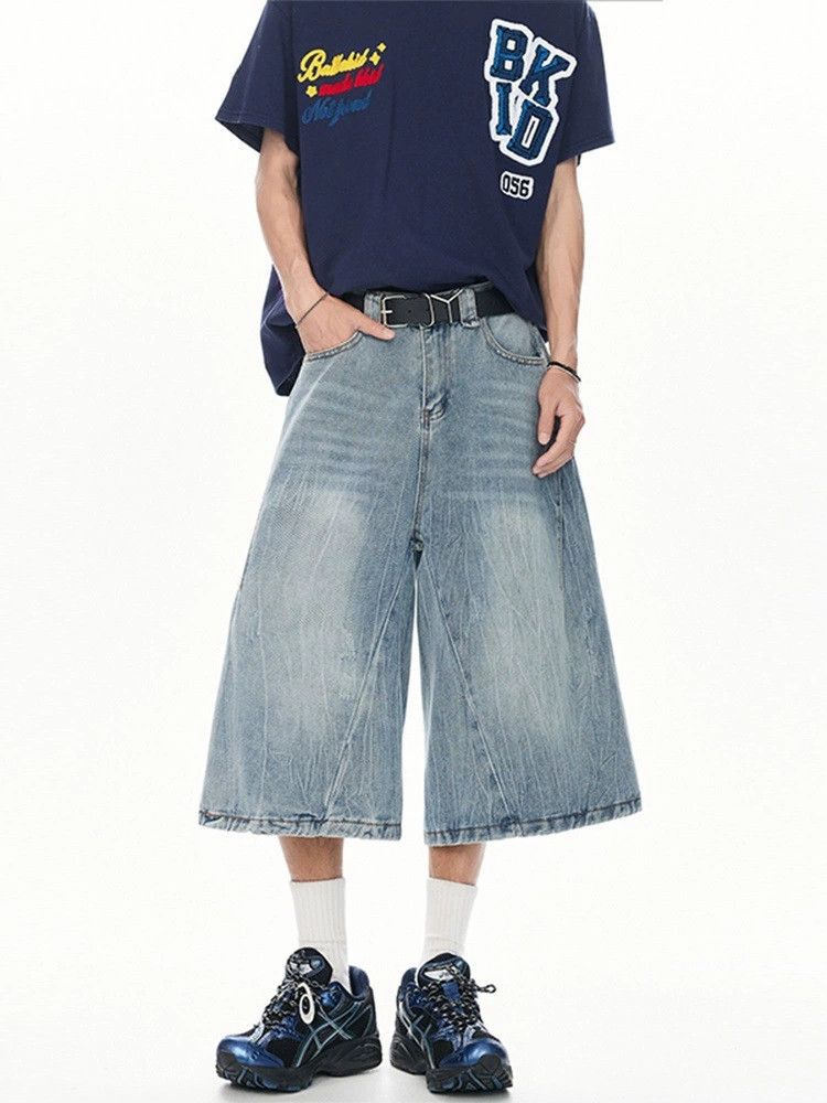 Vintage Men's American-Style Patchwork Slub Denim Shorts Size US 32 / EU 48 - 2 Thumbnail