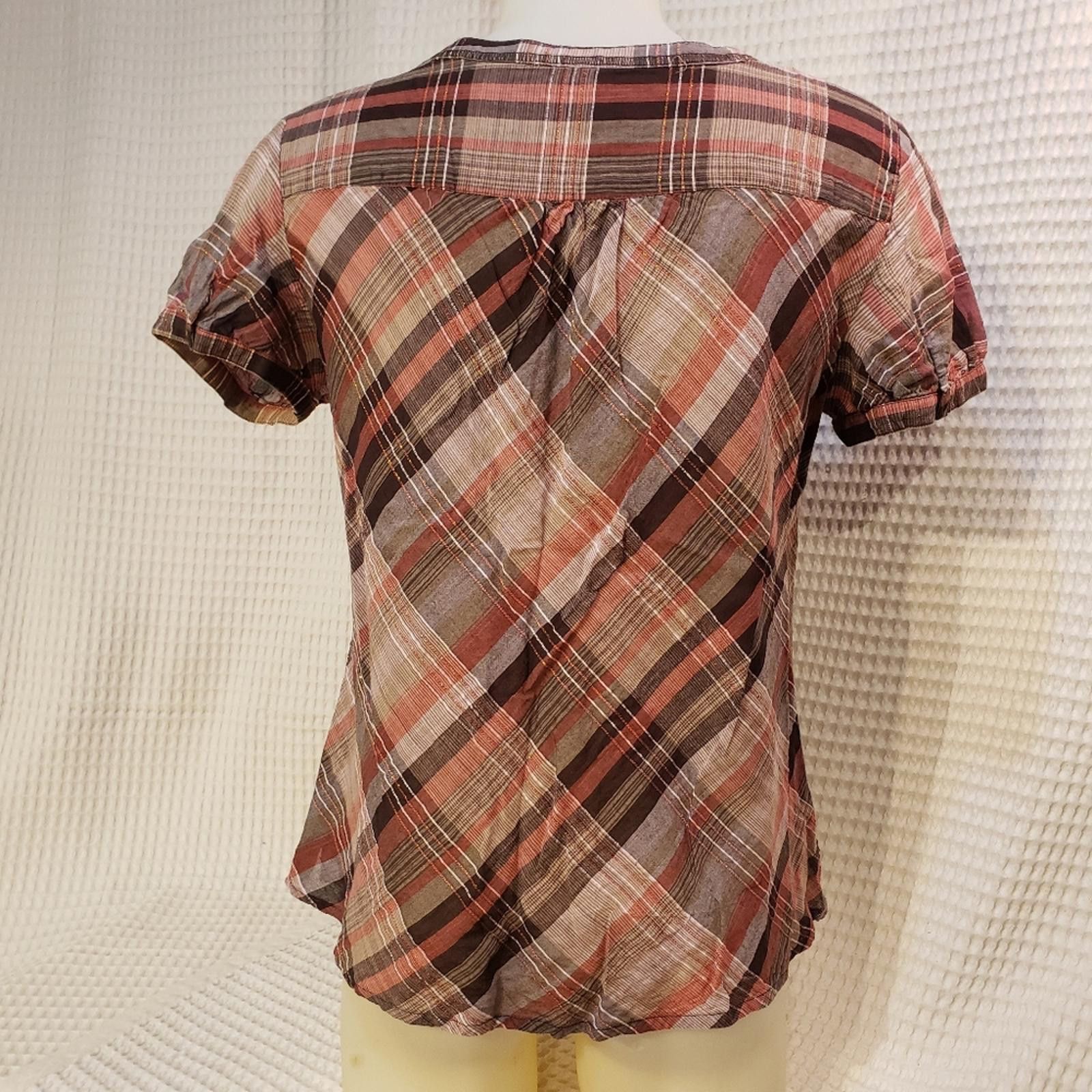Other Christopher & Banks Plaid Blouse Brown/Pink/White Size M / US 6-8 / IT 42-44 - 3 Thumbnail