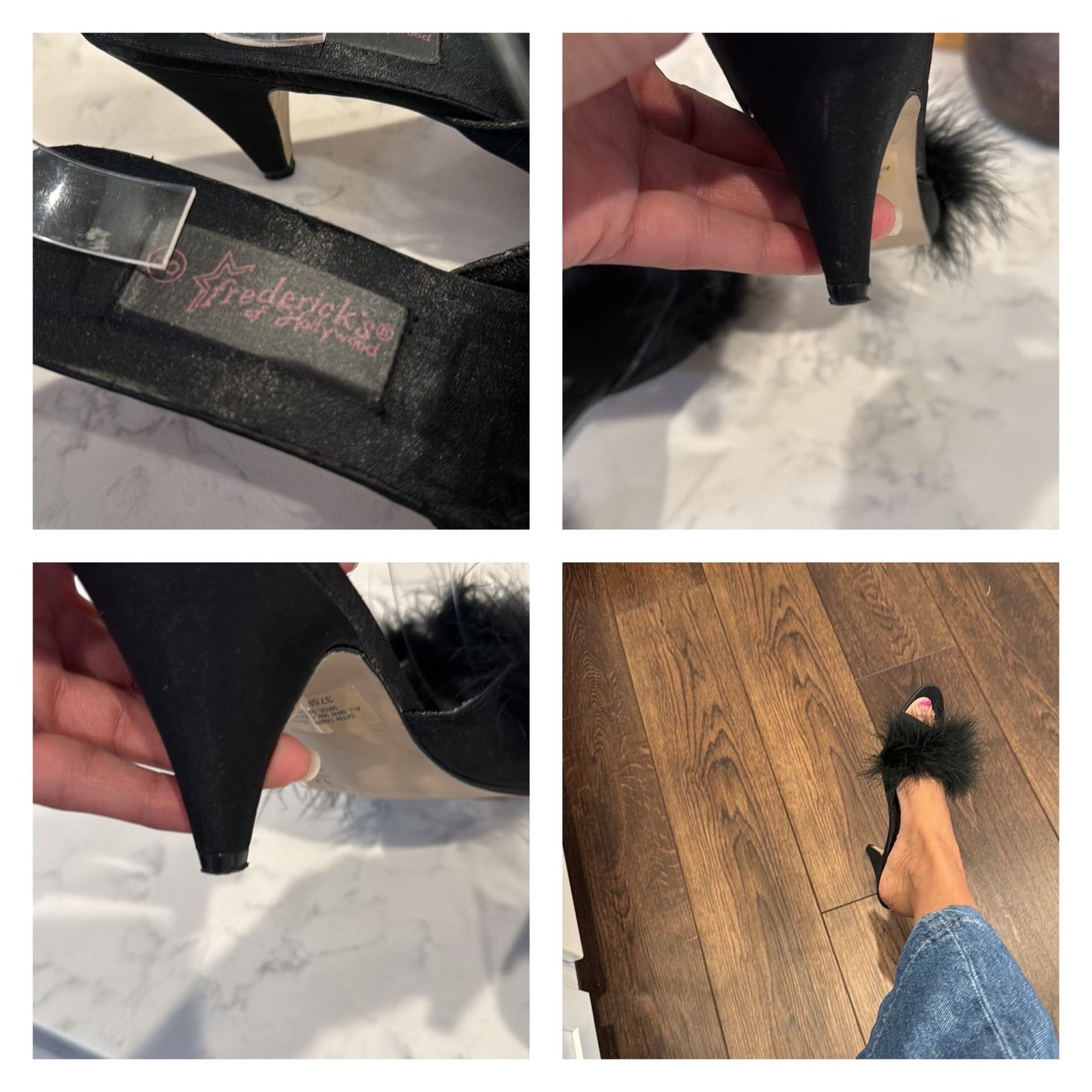 Other Fredrick’s of Hollywood 1980s Satin Peep Toe Pumps feathers Size US 7 / IT 37 - 8 Thumbnail