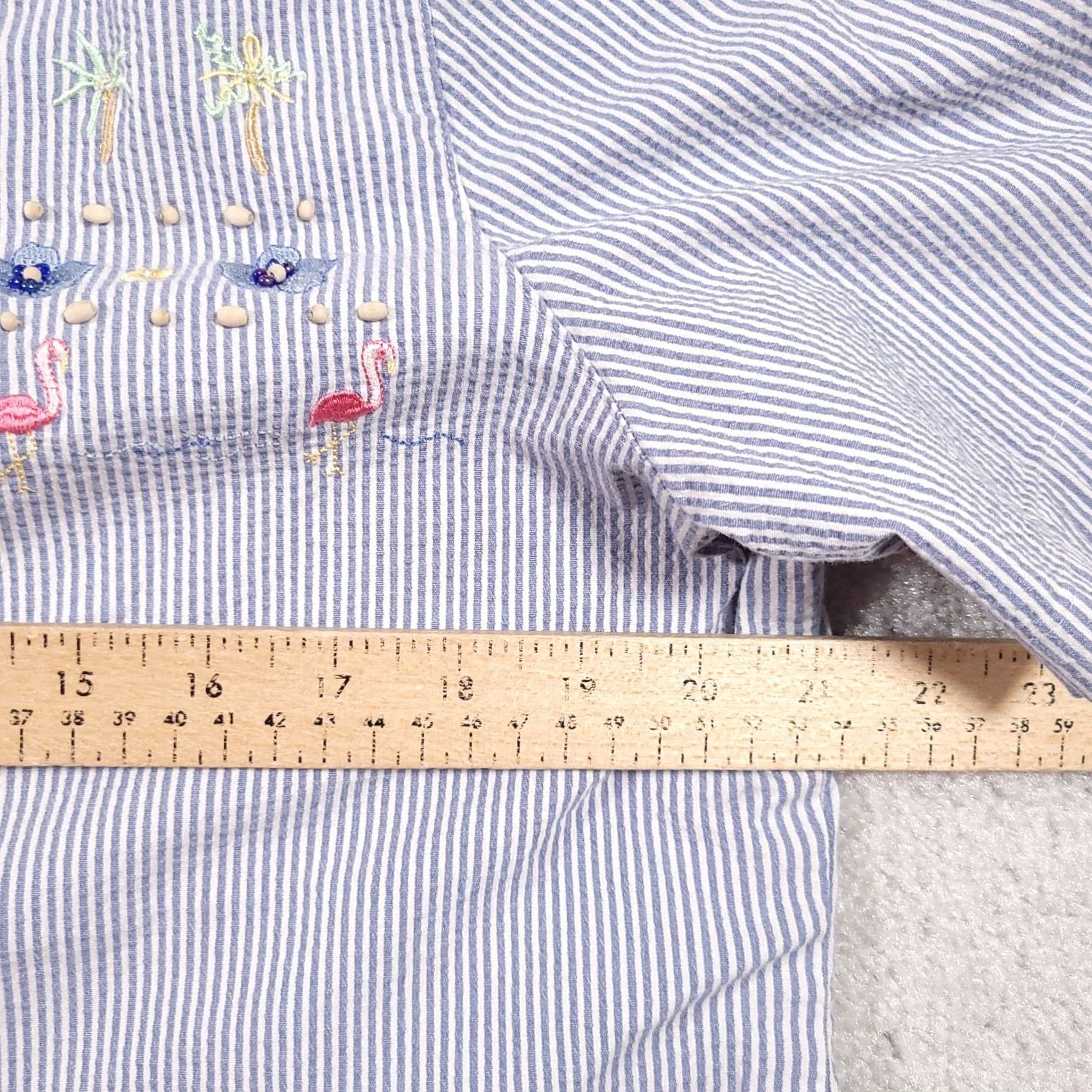 Vintage VINTAGE Alfred Dunner Shirt Short Sleeve Button Up Women's 14 Blue Stripe Beaded Beach Size XL / US 12-14 / IT 48-50 - 6 Thumbnail