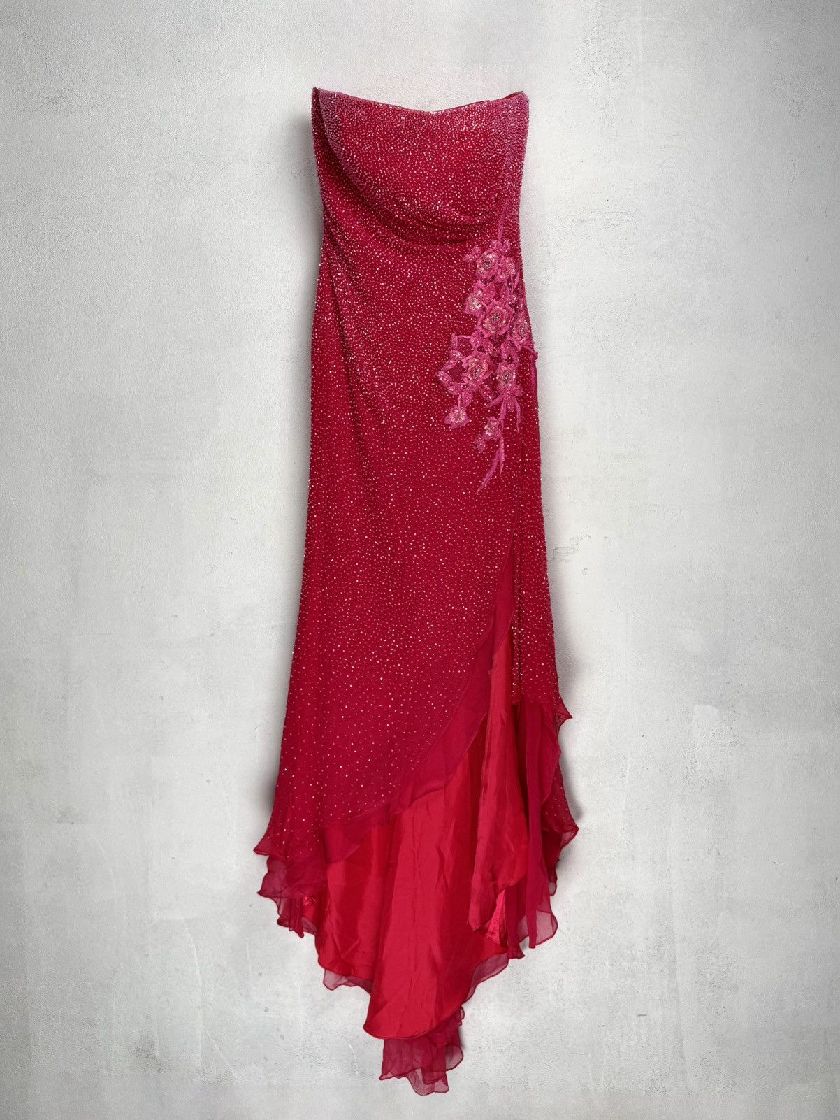 Dolce Jovani Silk Beaded Strapless Evening Gown Couture y2k