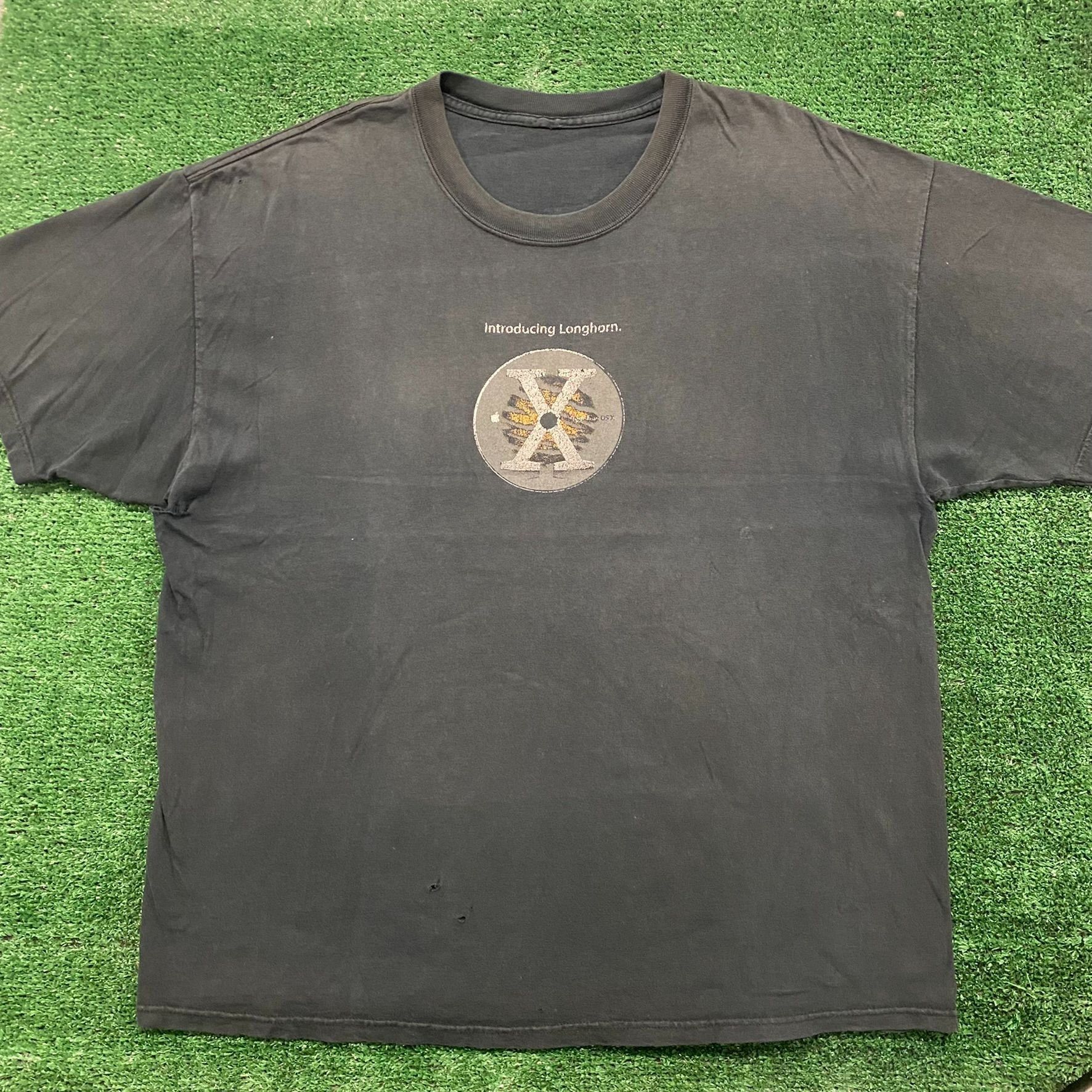 image of Y2K Sun Faded Baggy Apple Mac Os X Longhorn T-Shirt in Black, Men's (Size XL)