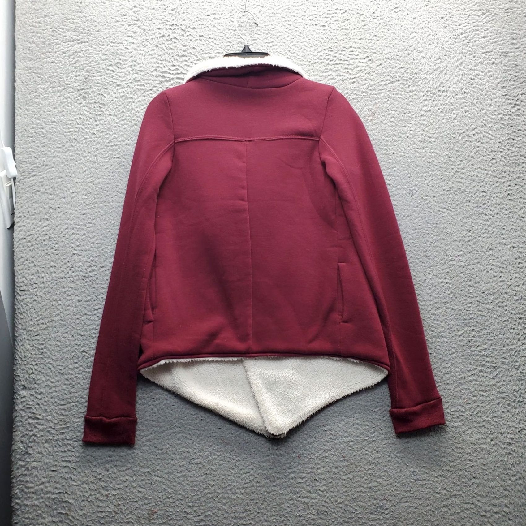 Vintage Supernova Cardigan Womens S Burgundy Sherpa Lined Shawl Collar Open Front Size S / US 4 / IT 40 - 2 Thumbnail
