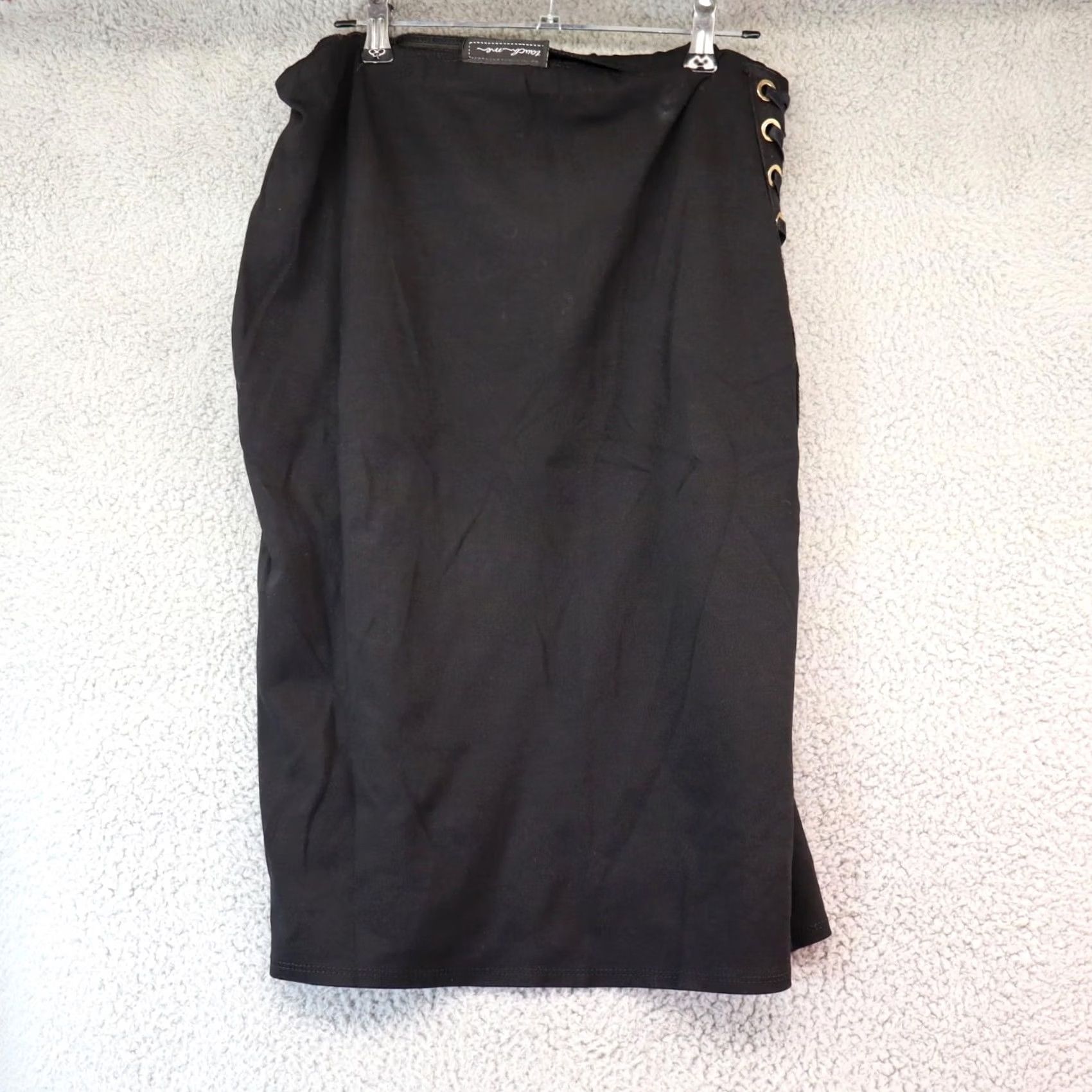 Vintage VINTAGE Touch Me Skirt Long A-Line Black L Womens 90s Casual Polyester Tie Side Metal Eyelets USA Size 36" / US 14 / IT 50 - 4 Thumbnail