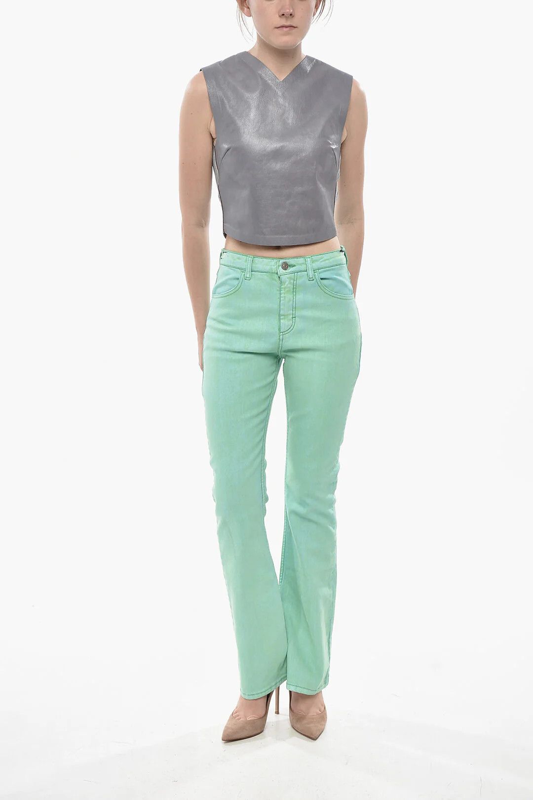 Marni og1mm0326 Coated Cotton Bootcut Pant in Green Size 27" / US 4 / IT 40 - 4 Thumbnail