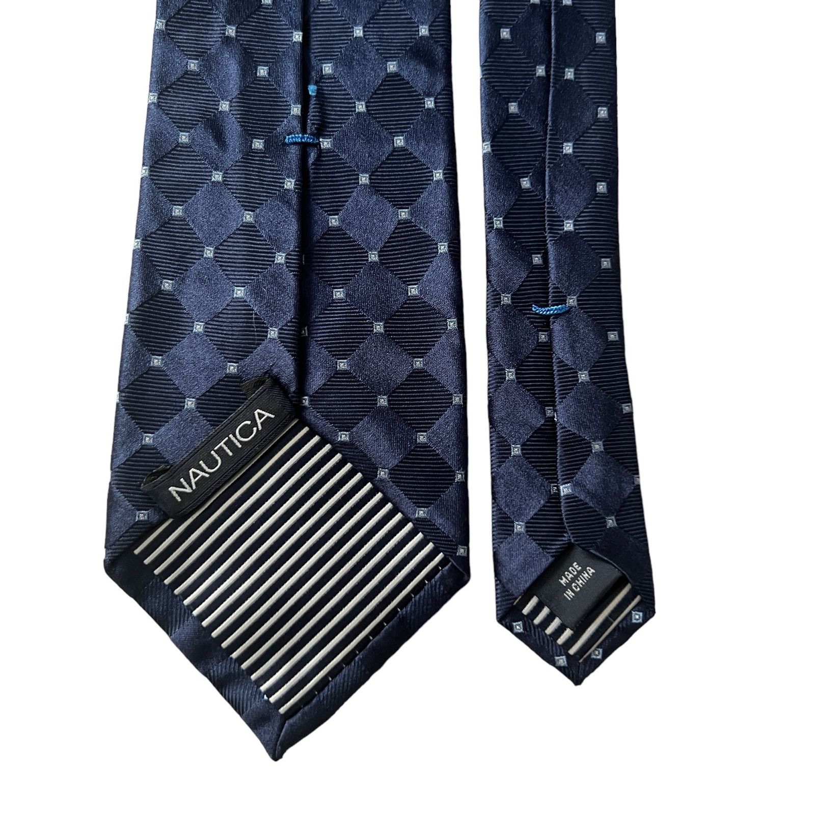 Nautica Nautica Navy Blue Diamond Square Geometric Lattice Silk Tie Size ONE SIZE - 6 Thumbnail