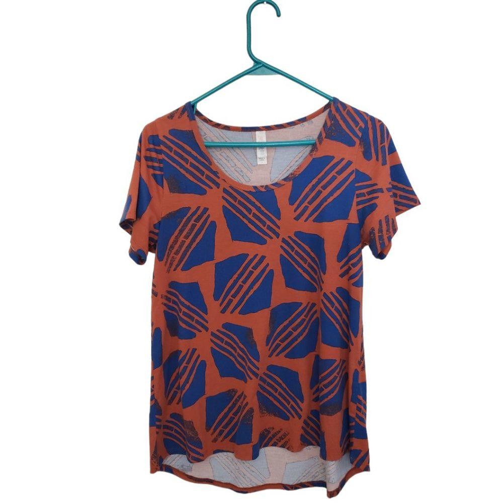 Designer CT547 LulaRoe Rust & Blue Abstract Pattern T-shirt S Size S / US 4 / IT 40 - 1 Thumbnail