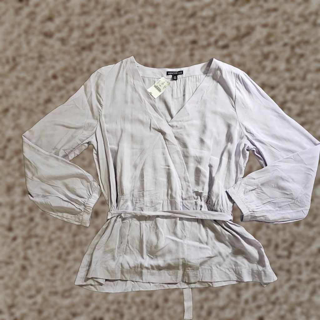 J.Crew J.CREW Blouse Shirt Womens 12 Purple Faux Wrap Deep V Long Sleeve Belted Size XL / US 12-14 / IT 48-50 - 1 Thumbnail