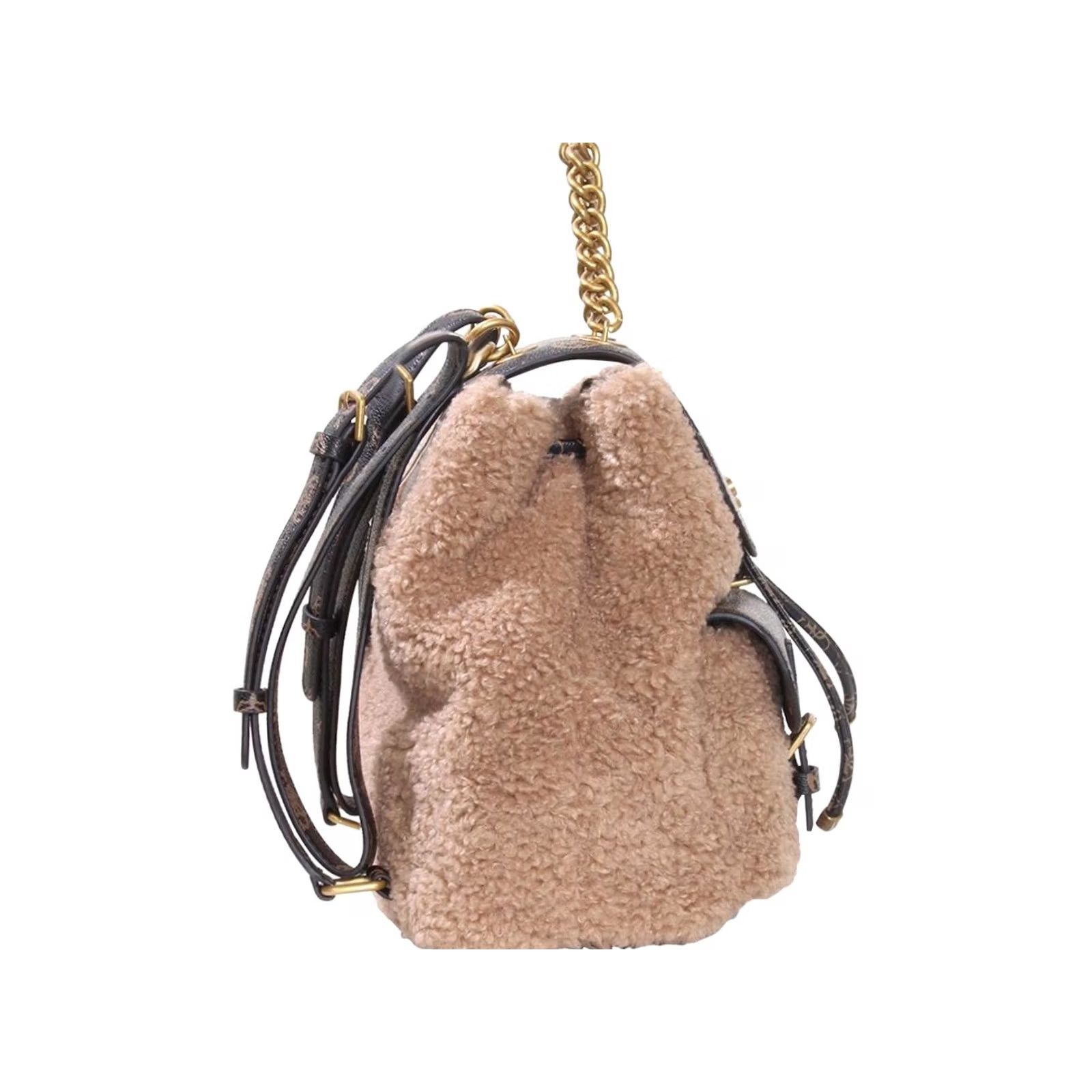 Guess VINTAGE Guess Women's No-Limit Flap Backpack Faux Fur Bag Mocha Multi Size ONE SIZE - 2 Thumbnail