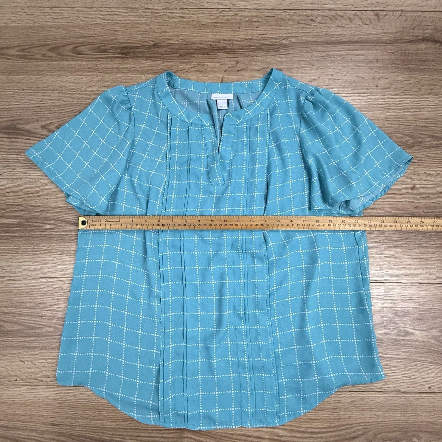 Liz Claiborne Liz Claiborne Womens Blouse V-Neck Plaid Blue L Size Top Shirt Cuffed Short Sleeve Womens Size L / US 10 / IT 46 - 5 Thumbnail