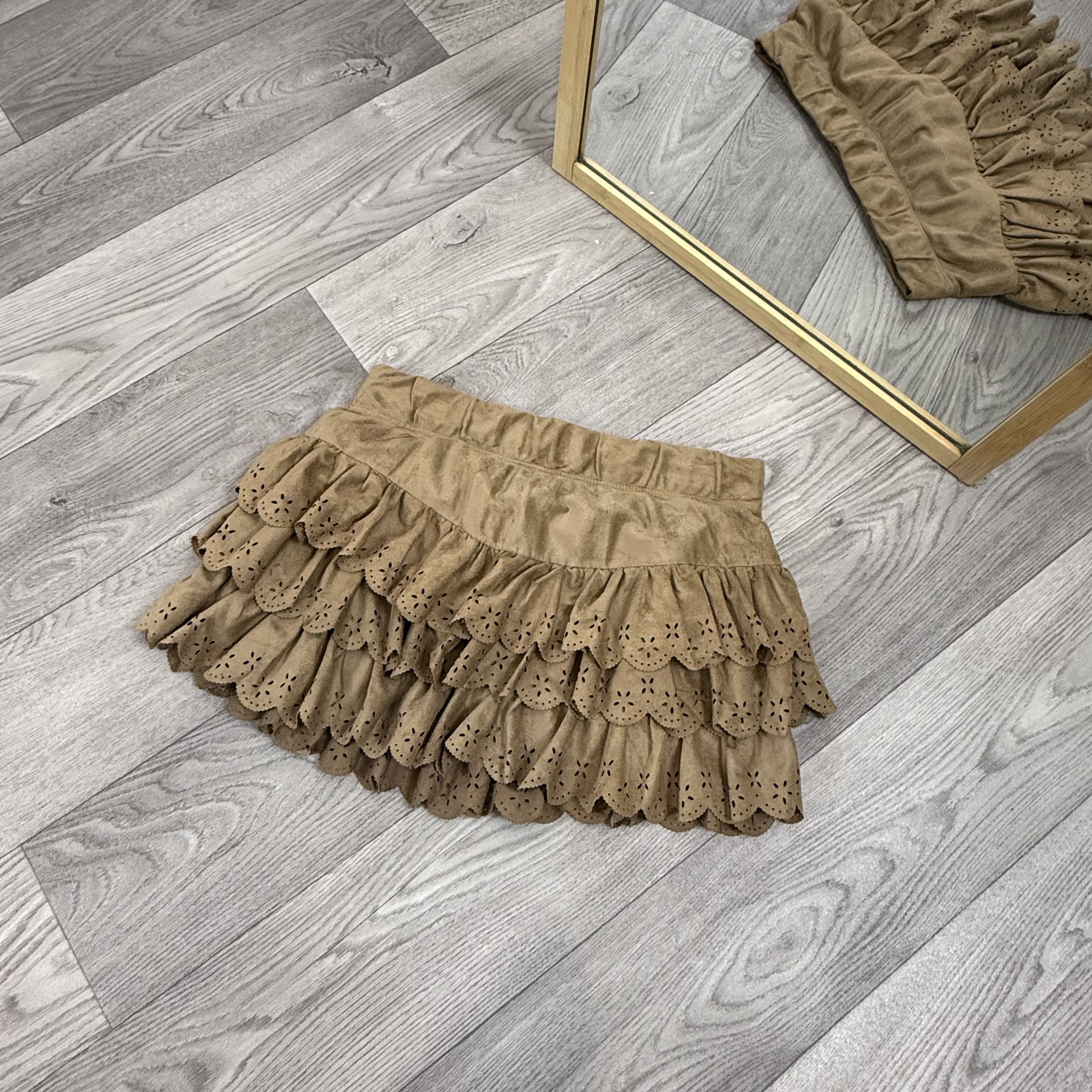 Zara Zara Traffic Y2K Brown Ruffled Cascade Mini Skirt Size 28" / US 6 / IT 42 - 5 Thumbnail