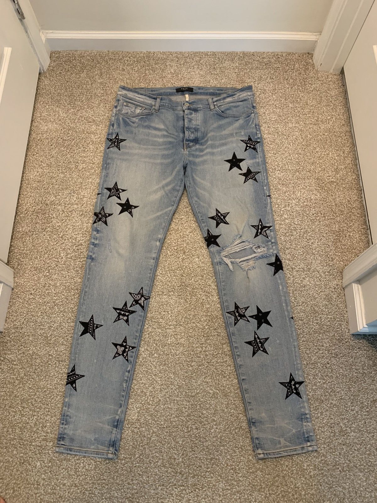 image of Amiri Bandana Star Paisley Jeans in Blue, Men's (Size 38)