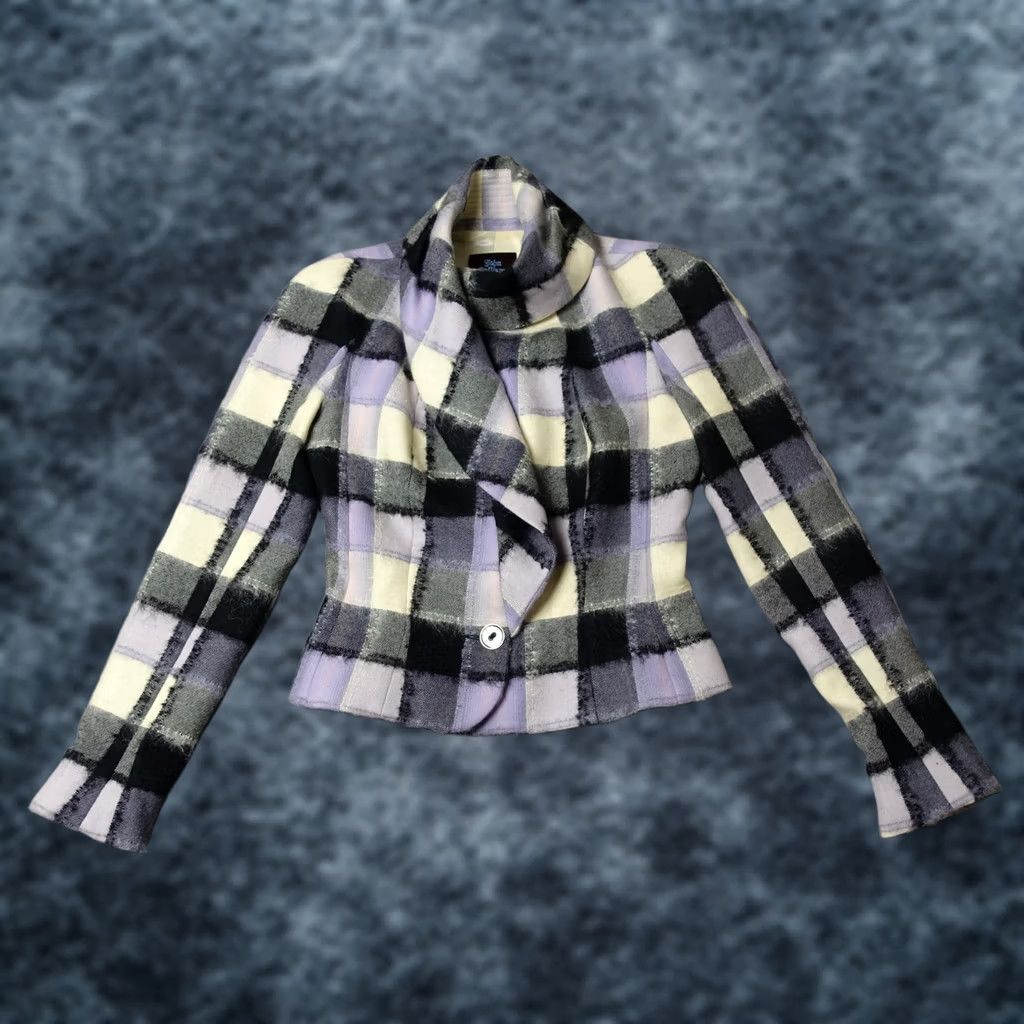 John Galliano VINTAGE John Galliano Blazer Womens 6 Wool Plaid 90s Designer Jacket Blazer Womens 6 Black Silk Lined Pattern Plaid Buttoned Coat Tailored, Mens? Size M / US 6-8 / IT 42-44 - 1 Thumbnail