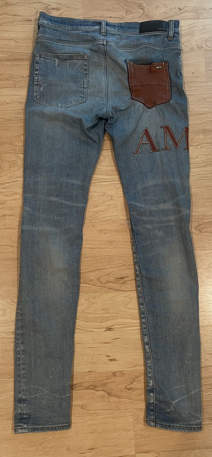 Amiri AMIRI Leather Stitch Logo Clay Indigo Jean Size US 31 - 4 Thumbnail