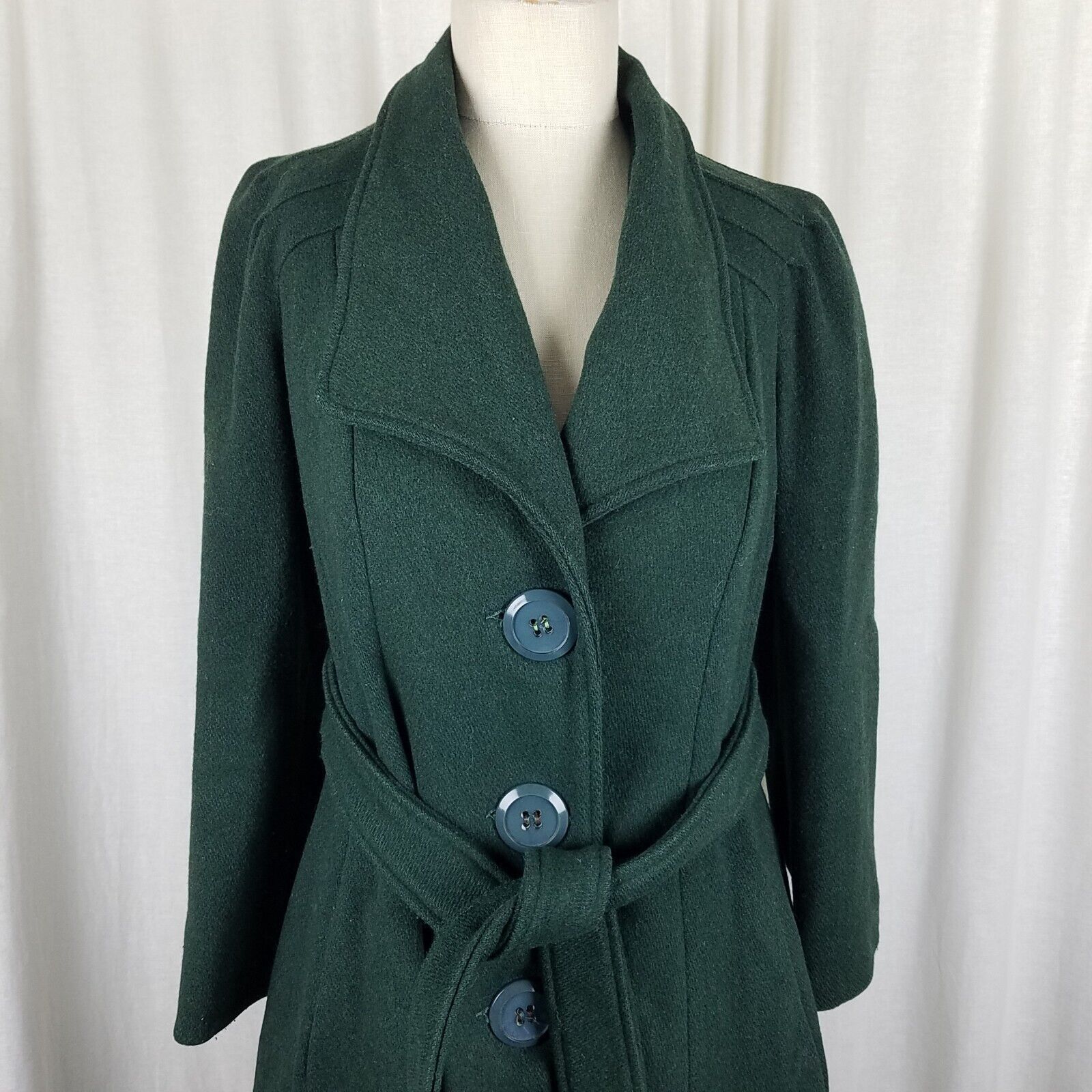 Vintage Vtg Belted Wool Shawl Collar Skater Swing Twirl Coat Peacoat Size S / US 4 / IT 40 - 3 Thumbnail