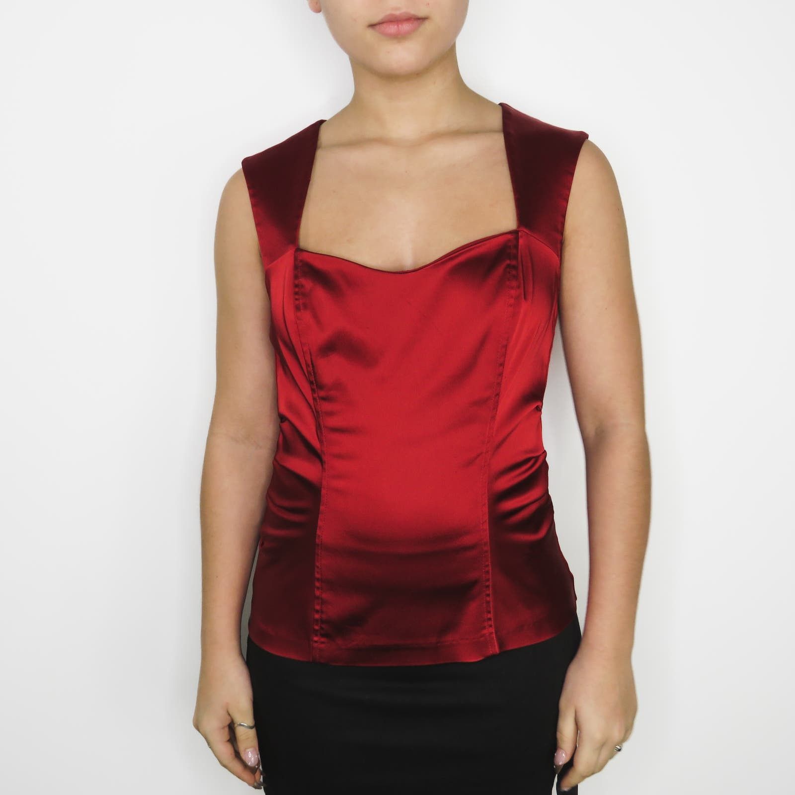 Vintage Caché Red Satin Sweetheart Blouse Sleeveless Y2k Size S / US 4 / IT 40 - 2 Thumbnail
