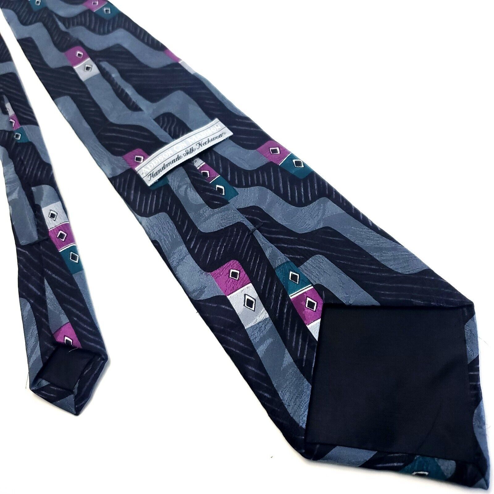 Designer Addison On Madison Silk Tie Abstract Black Blue Print Size ONE SIZE - 3 Thumbnail