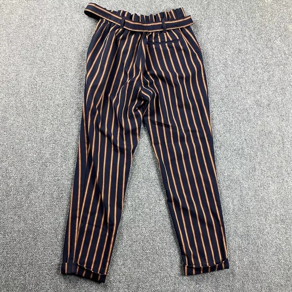 Zara Zara Pants Womens Small Striped Tapered Leg Belt Rolled Cuff Size 26" / US 2 / IT 38 - 6 Thumbnail