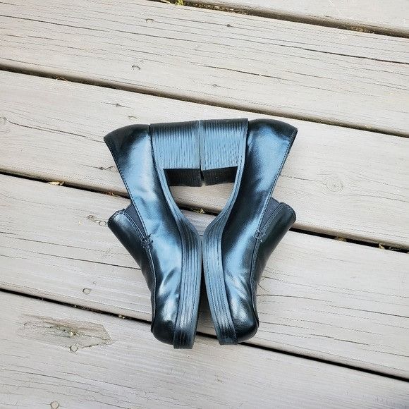 Vintage Vintage 90s y2k Mudd Sharpe Black Vegan Leather Chunky Heels Size US 9 / IT 39 - 4 Thumbnail