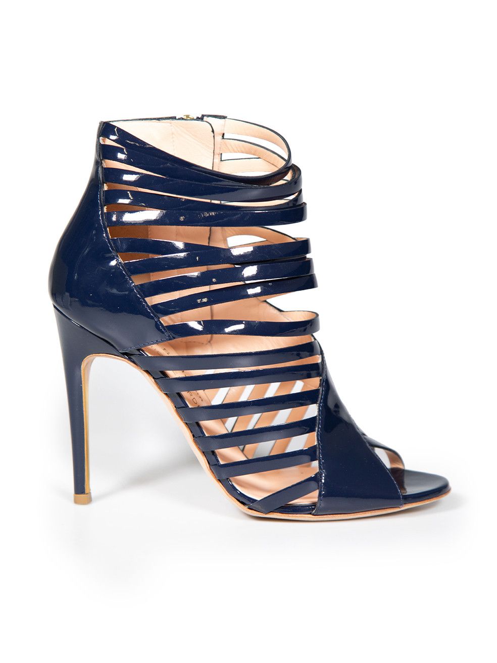 image of Rupert Sanderson Navy Patent Leather Strap Heel Shoes in Blue, Women's (Size 8)