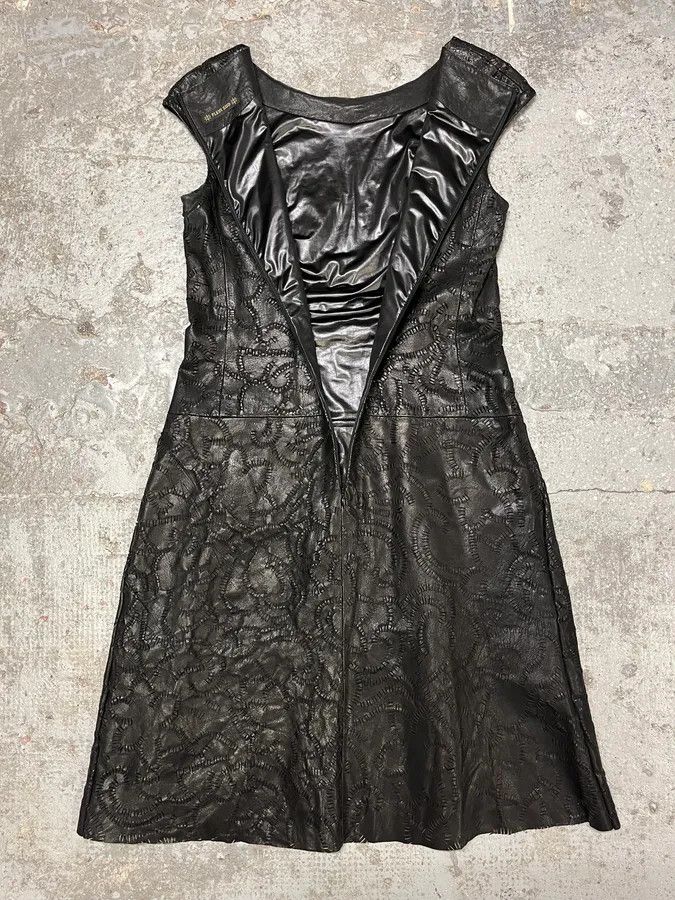 Vintage SS2002 Plein Sud Black Embroidered Leather Dress Size M / US 6-8 / IT 42-44 - 2 Thumbnail