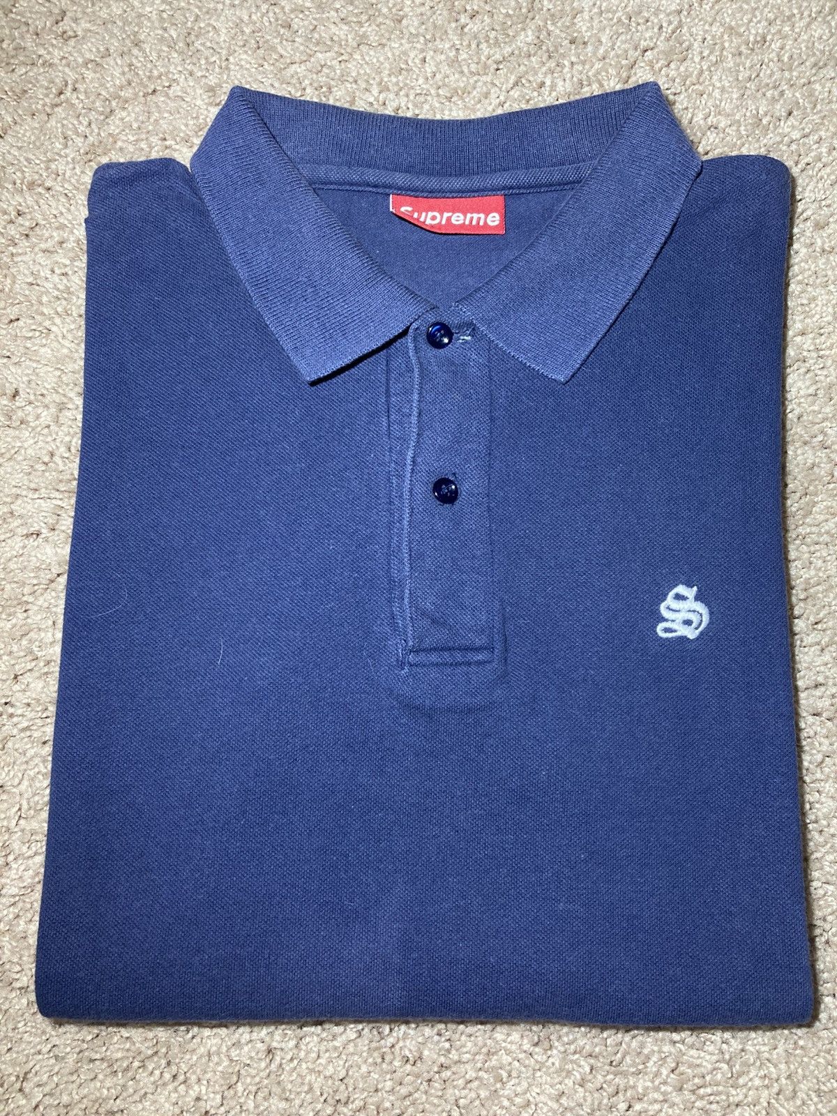 Supreme 1996 Supreme Gothic S Logo Polo Vintage 90s Staff Navy OG  