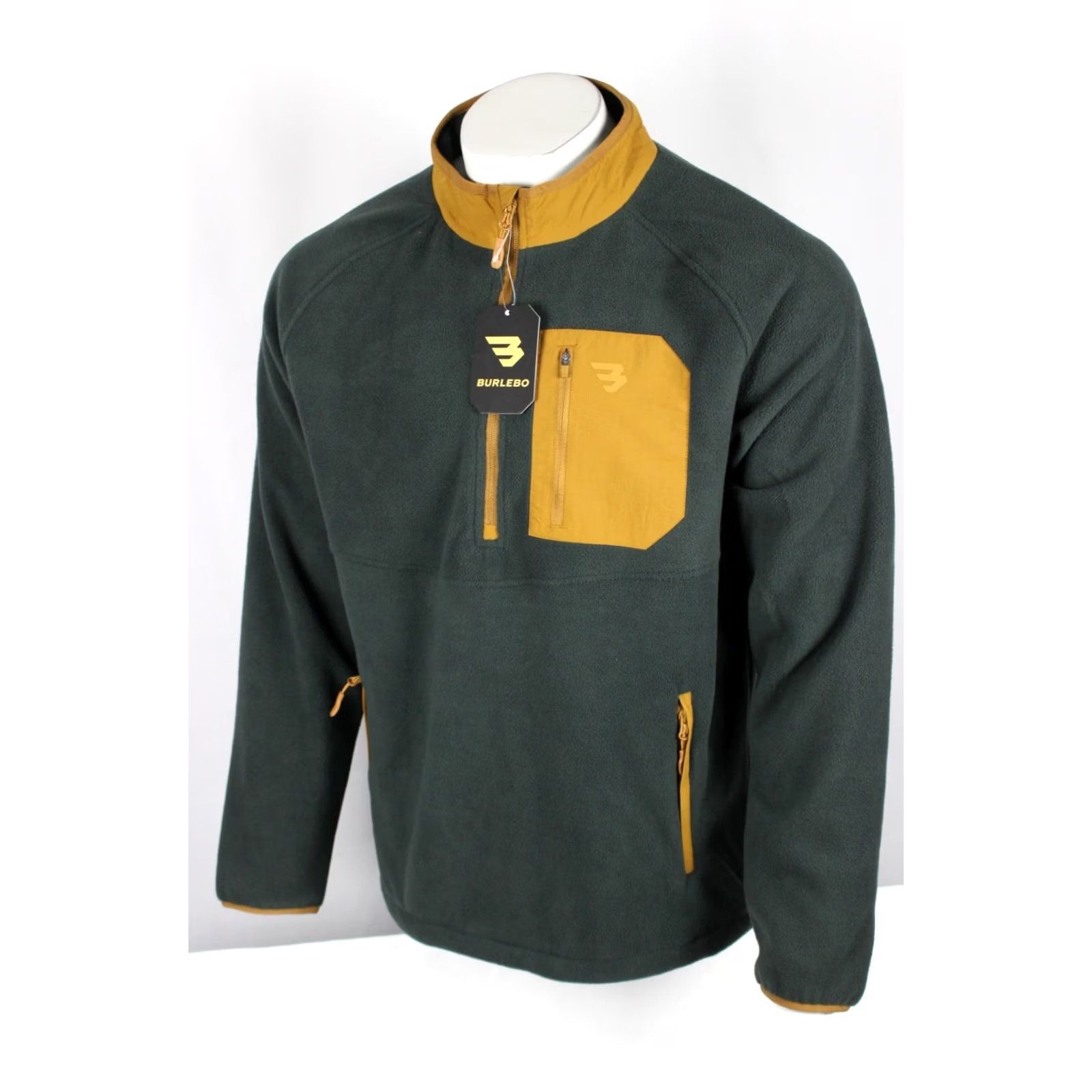 Vintage Burlebo Men's 1/2 Zip Micro Fleece Pullover L Dark Olive Solid Mock Neck Zip Pockets Sweatshirt Outdoor Size US L / EU 52-54 / 3 - 5 Thumbnail