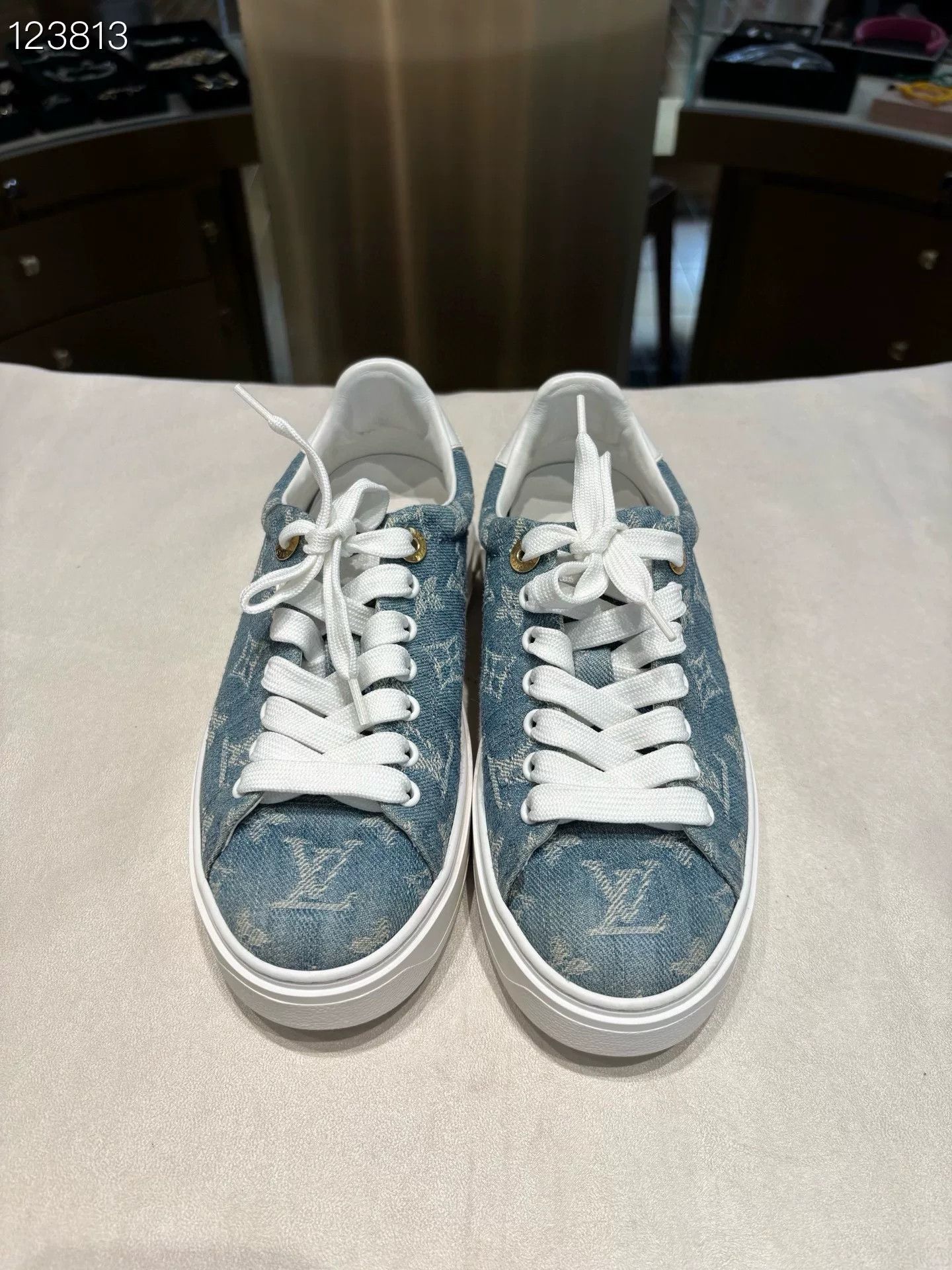 Louis Vuitton Louis Vuitton Time Out Denim Monogram Sneakers Size US 4.5 / IT 34.5 - 1 Thumbnail