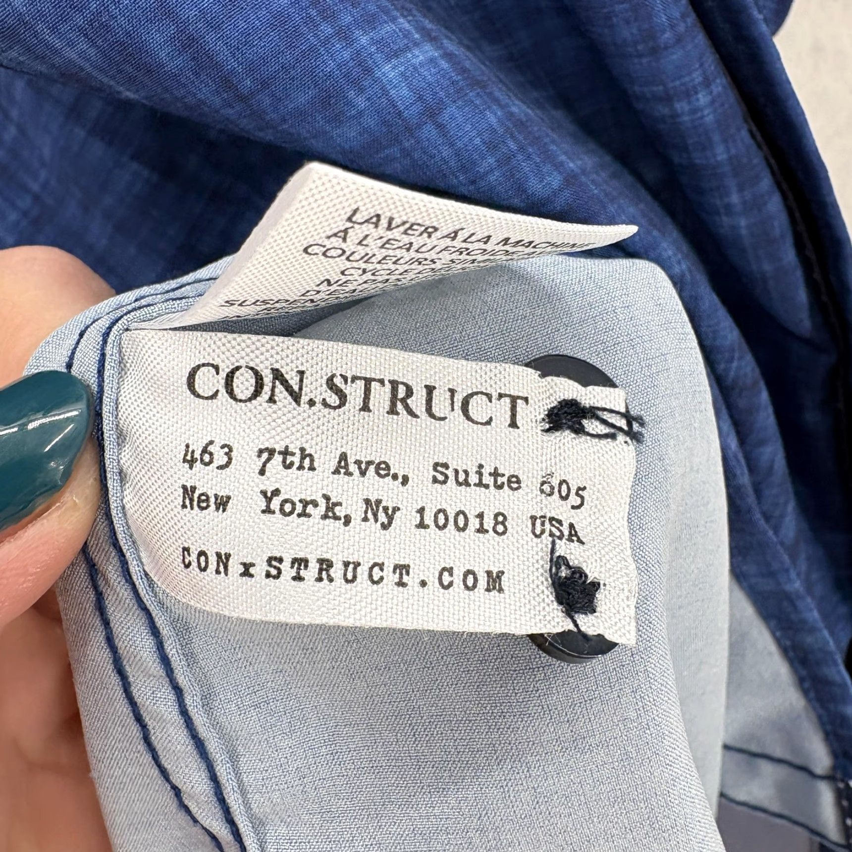 Vintage CON.STRUCT Shirt Mens 2XL Blue Geometric Short Sleeve Button Up Slim Stretch Size US XXL / EU 58 / 5 - 6 Thumbnail