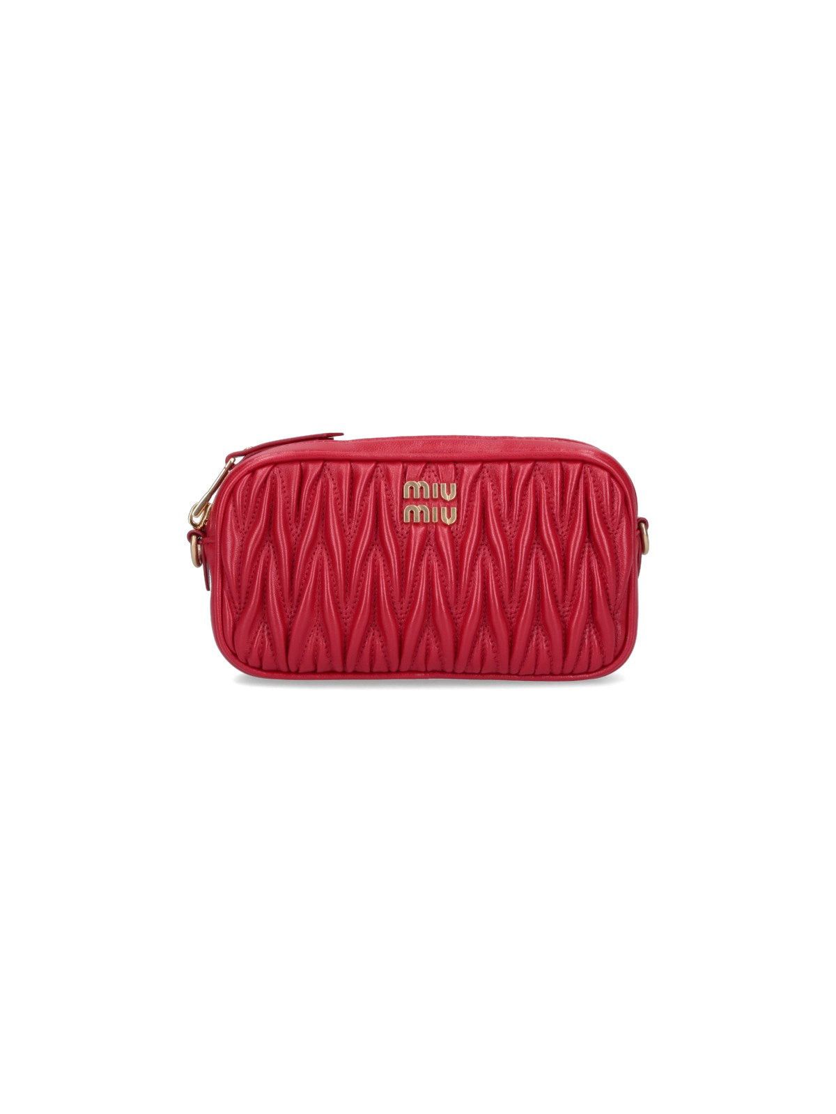 image of Miu Miu Miumiu Logo Nappa Leather Pouch in Red, Women's