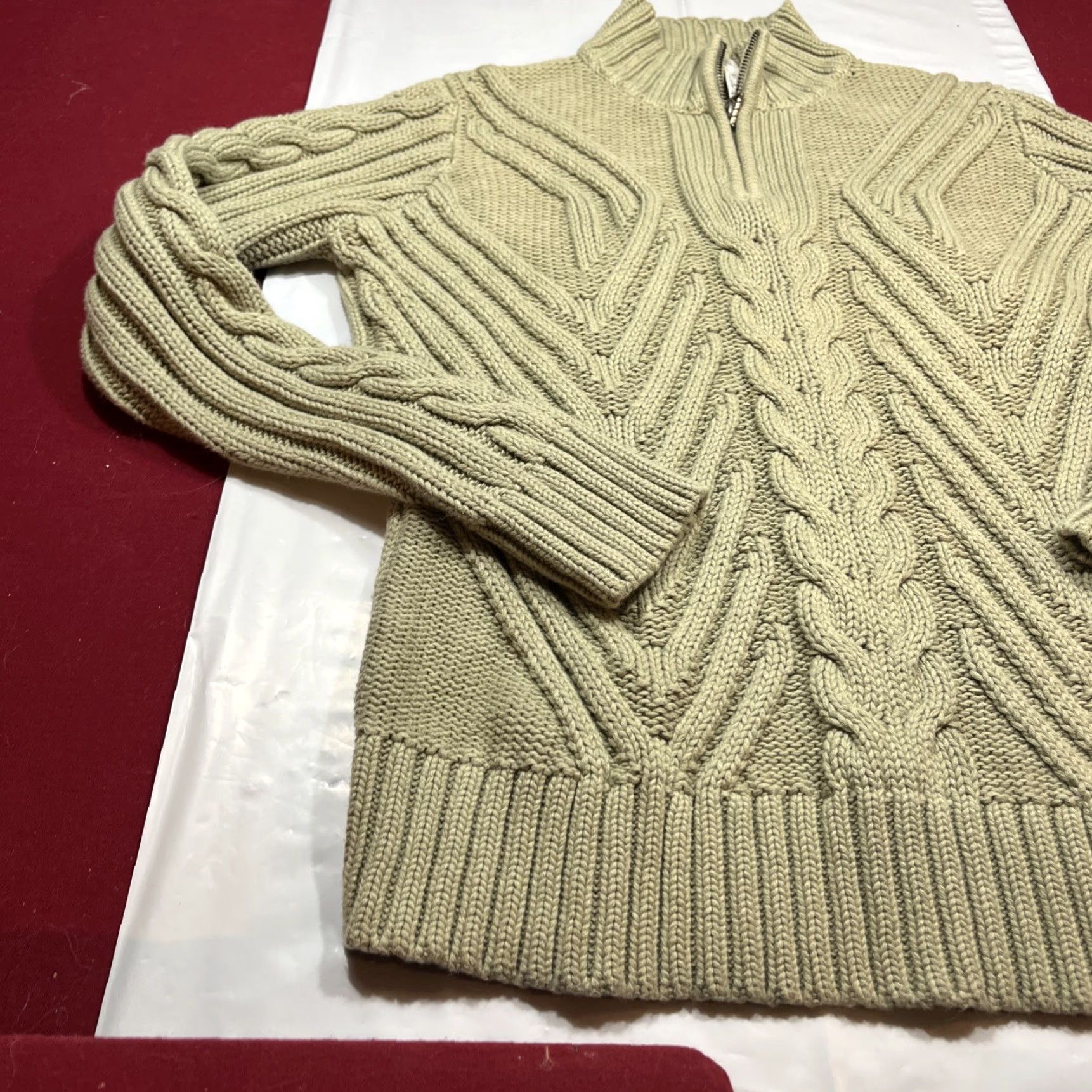 Vintage Leo Nicole Green Cable Knit Cardigan Sweater 1/4 Zip Mock Neck Cotton Large Women’s Long Sleeve Cardigan Size L / US 10 / IT 46 - 4 Thumbnail