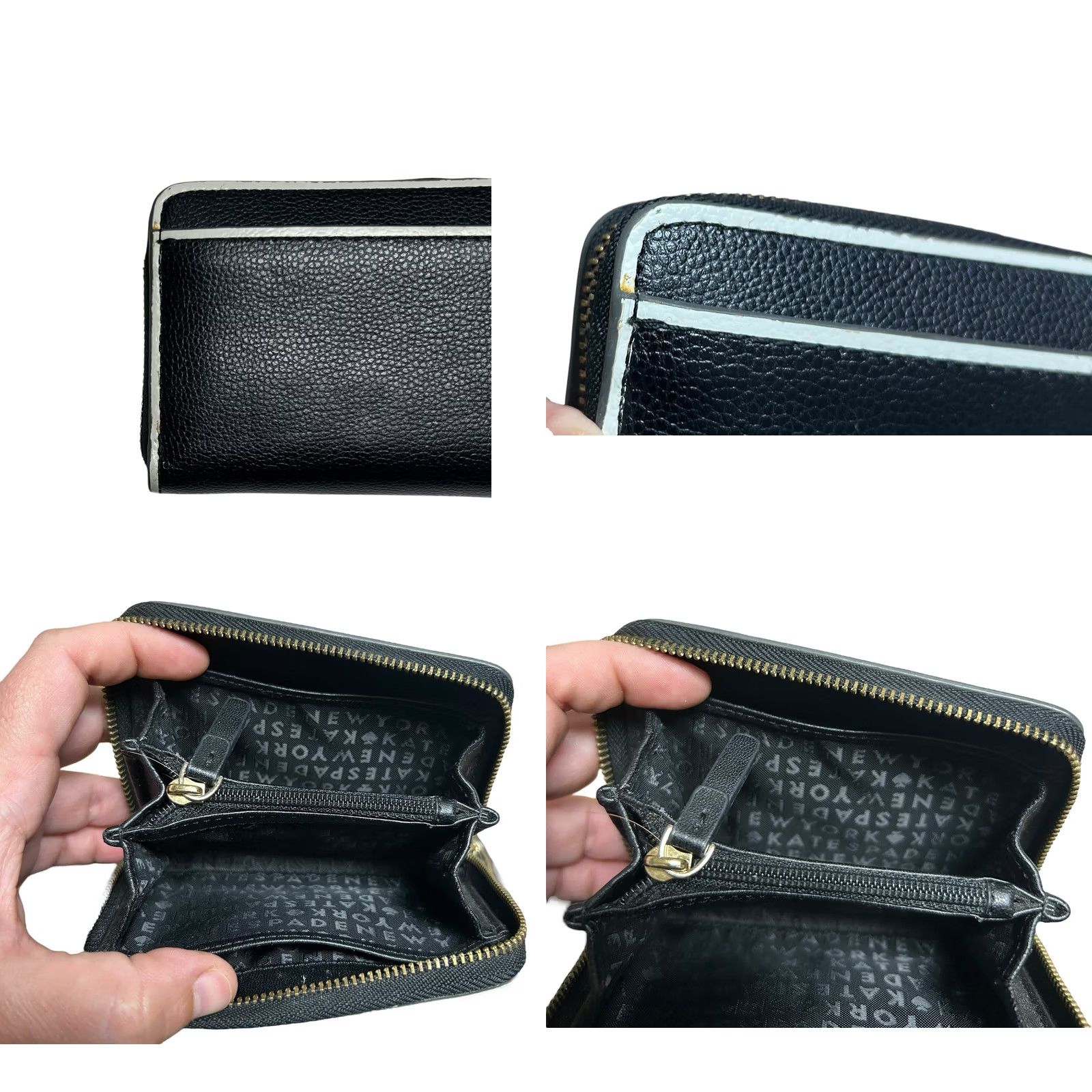 Vintage Kate Spade New York Black Pebbled Leather Zip Around Wallet Key Ring White Trim Woman Small Black Zip-Around Credit Card City Preppy Men/Women Size ONE SIZE - 10 Thumbnail