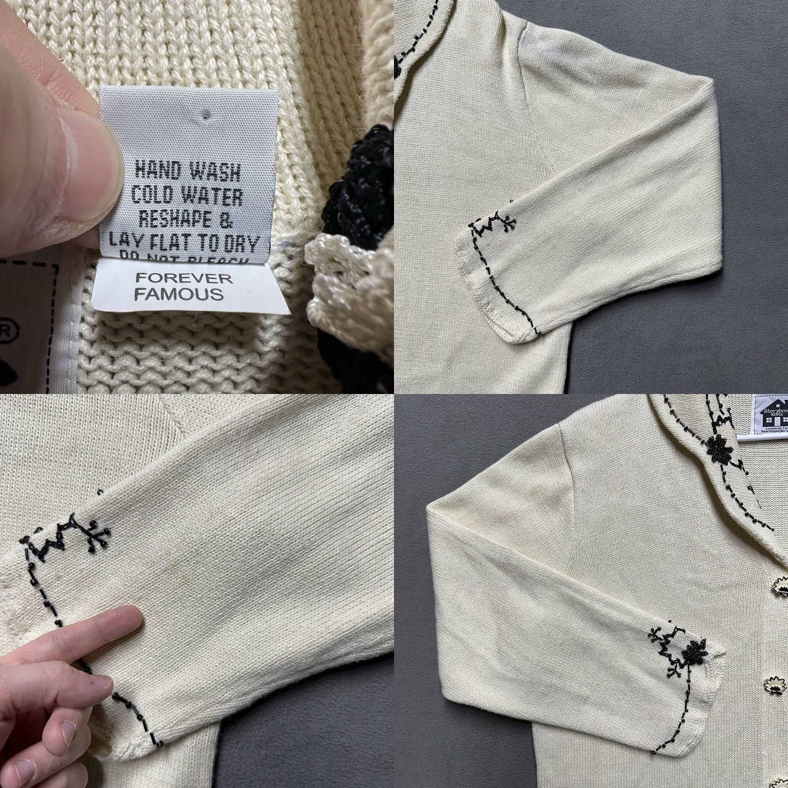 Vintage VINTAGE Storybook Knits Sweater Women 1X Long Floral Cardigan Open Front Ivory Forever Famous Size XL / US 12-14 / IT 48-50 - 8 Thumbnail