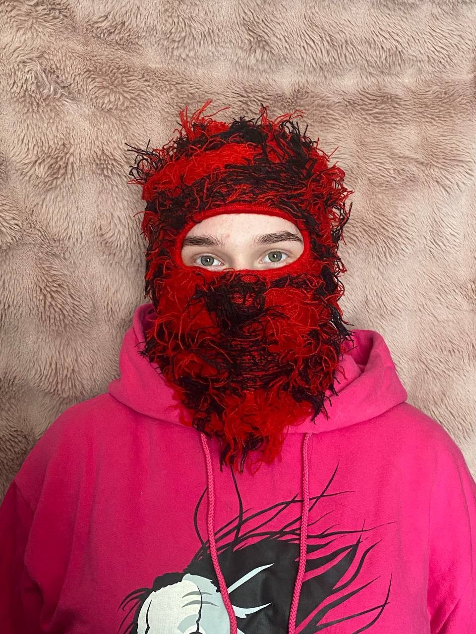 Japanese Brand DISTRESSED Red/Balck Y2k Opium BALACLAVA Hat Size ONE SIZE - 1 Thumbnail