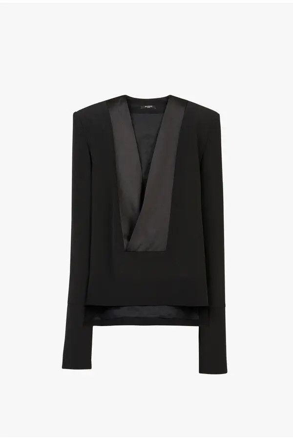 o1y0625 V-neck Crape Jacket in Black