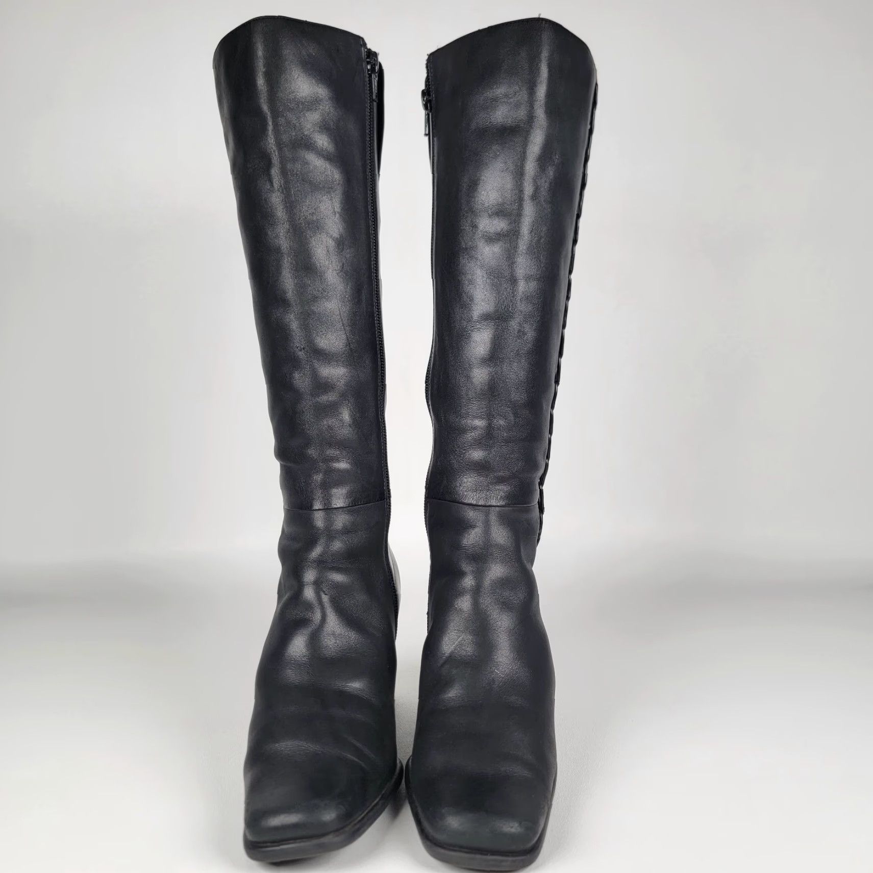 Vintage St. John's Bay Boots Women 6.5M Black Knee High Zippered Square Toe Leather Winter Fall Casual Work Travel Party Womens Size US 7 / IT 37 - 2 Thumbnail