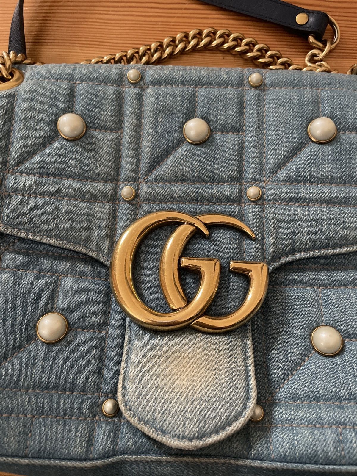 Gucci GUCCI MARMONT GG PEARLY DENIM FLAP BAG Size ONE SIZE - 15 Thumbnail