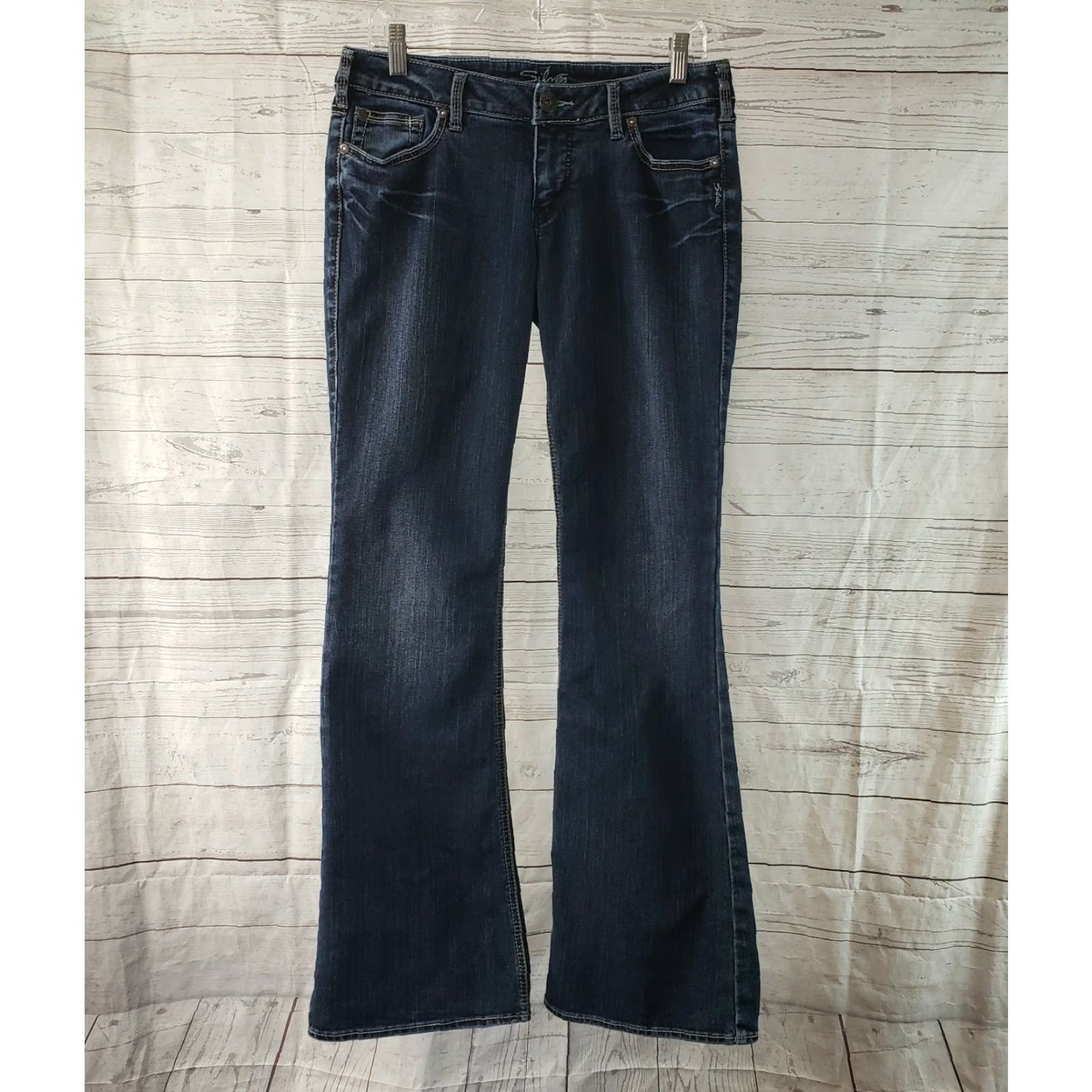 Silver Jeans Co. VINTAGE? Silver Womens Jeans Sz 30 Blue Bootcut Dark Wash Low Rise Cotton Blend Jeans Womens 30 Blue Bootcut Denim Size 30" / US 8 / IT 44 - 2 Thumbnail