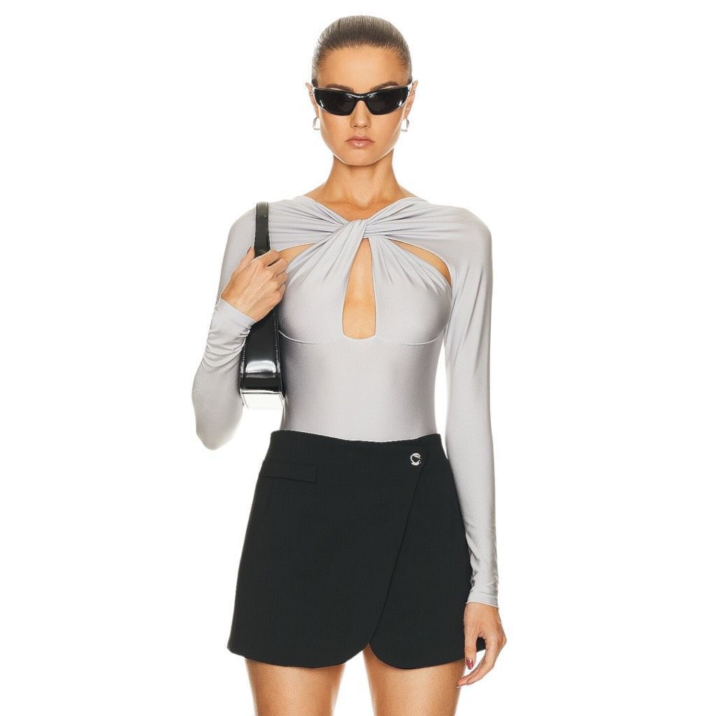 Coperni Twisted Cut Out Jersey Bodysuit in Pearl Grey
