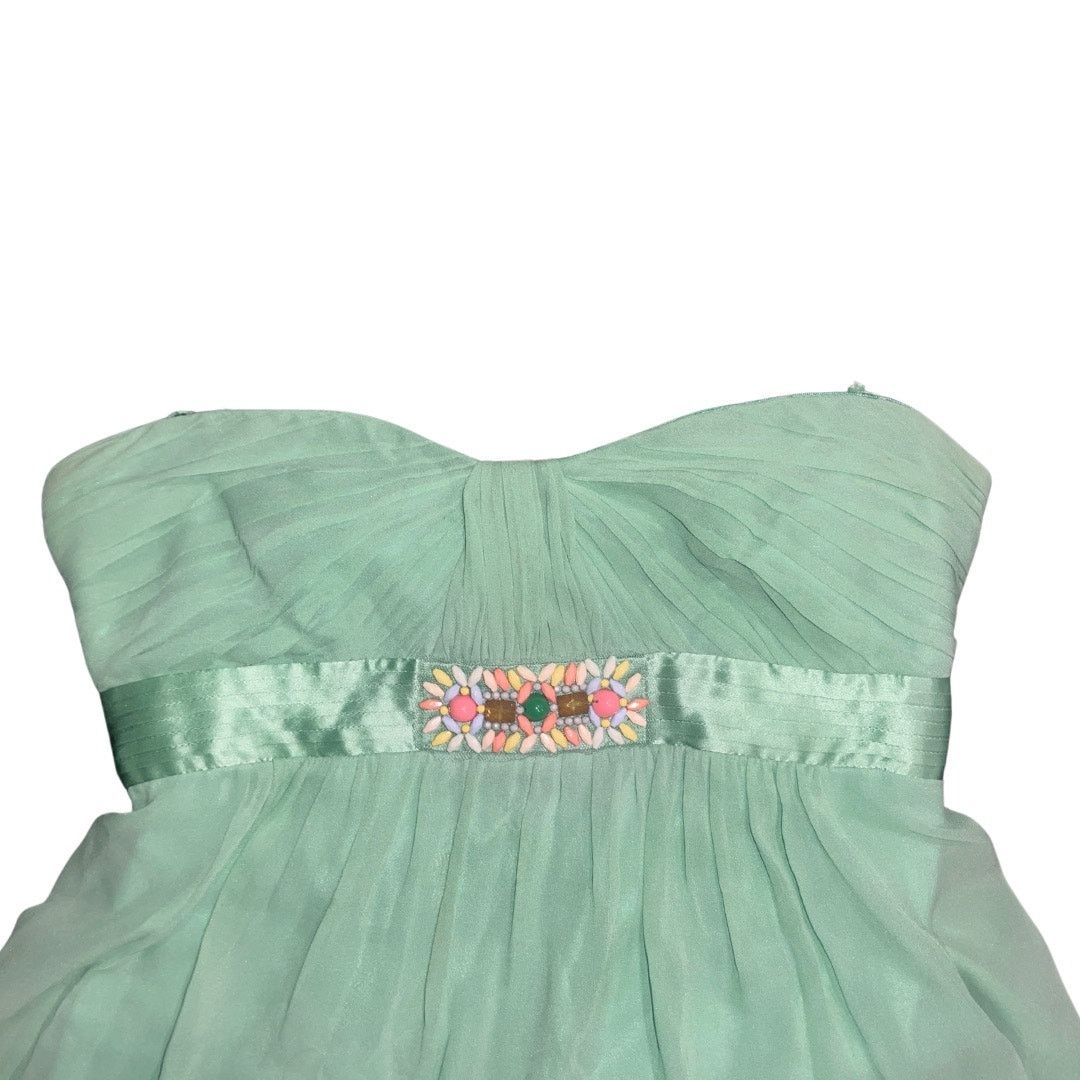 Bcbgmaxazria Green Chiffon Silk Evening Mini Strapless Dress SZ 6 Prom Size M / US 6-8 / IT 42-44 - 4 Thumbnail