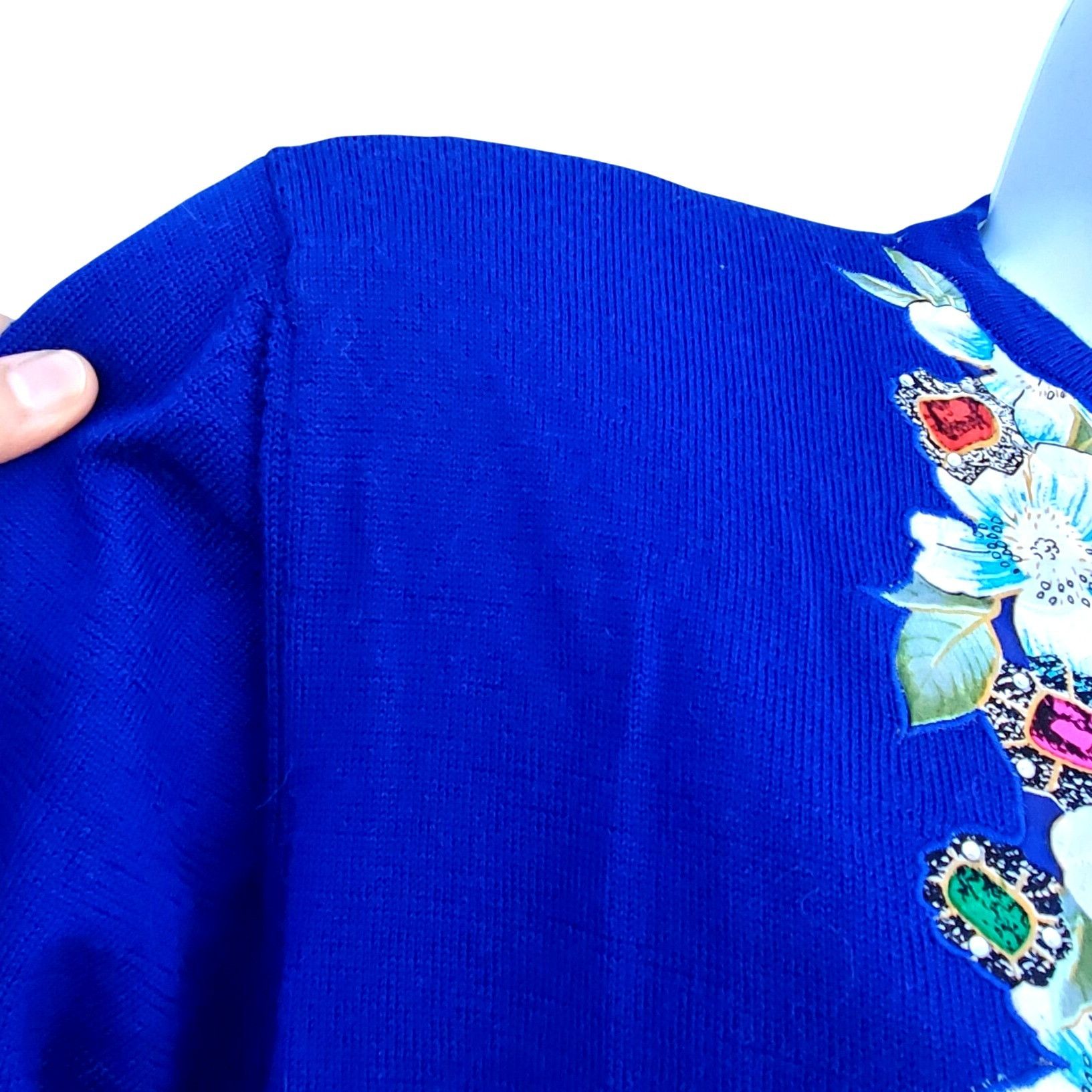 Vintage Diane Freis 80s Blue Purple Cardigan with Rhinestones L XL Size XL / US 12-14 / IT 48-50 - 9 Thumbnail