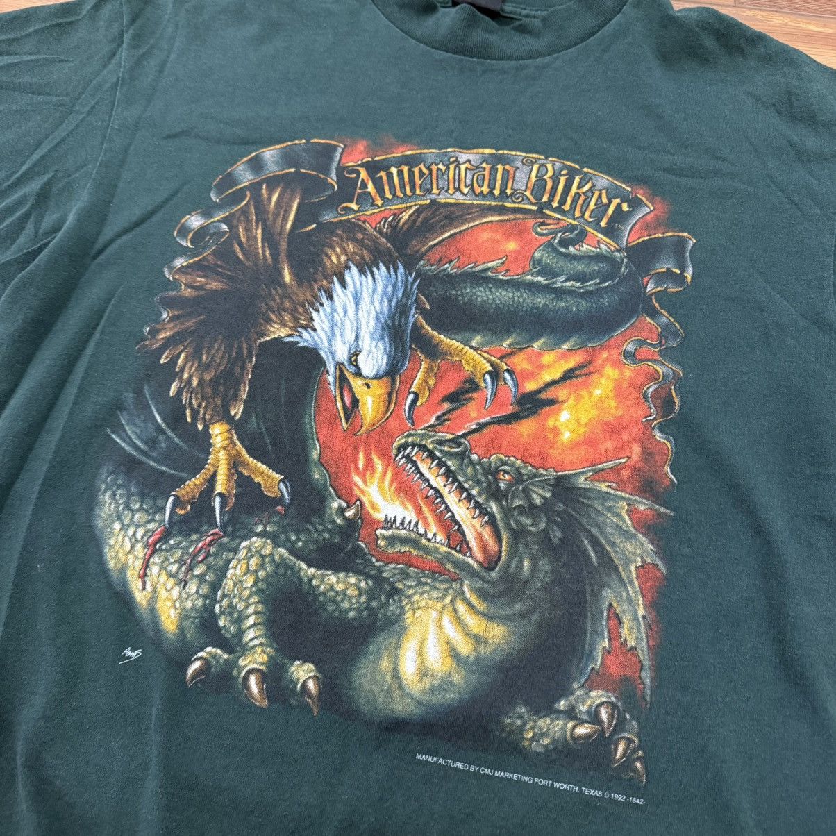 Other Vintage 3D Emblem American Biker Green Eagle Dragon Shirt Size US M / EU 48-50 / 2 - 2 Thumbnail