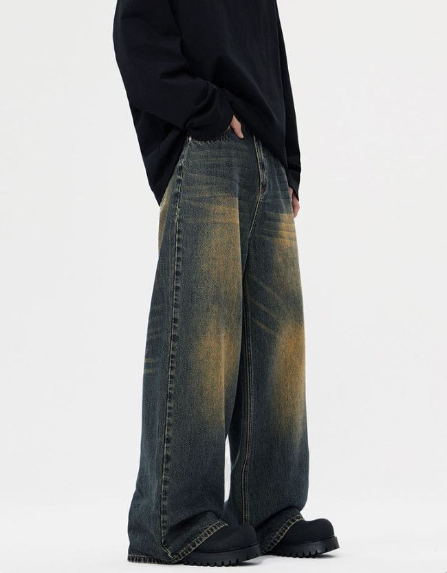 Vintage Retro washed distressed men's loose straight baggy jeans Size US 32 / EU 48 - 2 Thumbnail