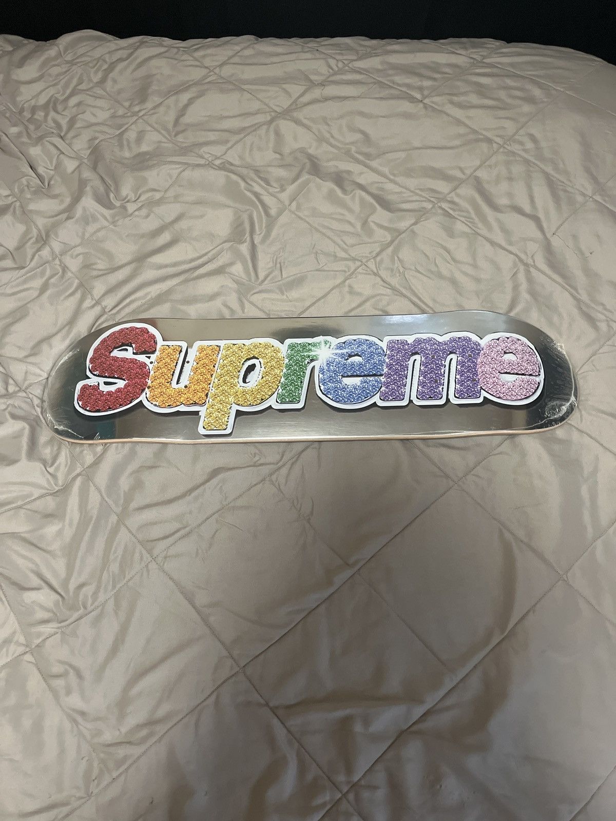 Supreme Bling Box Logo Skateboard Deck Platinum